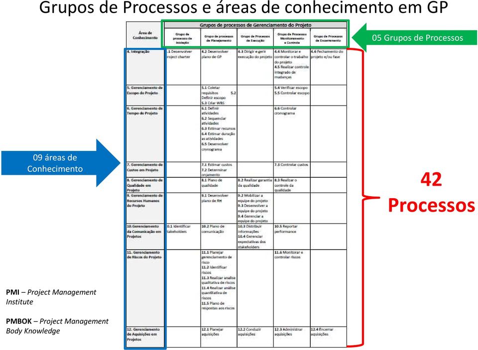 Conhecimento 42 Processos PMI Project