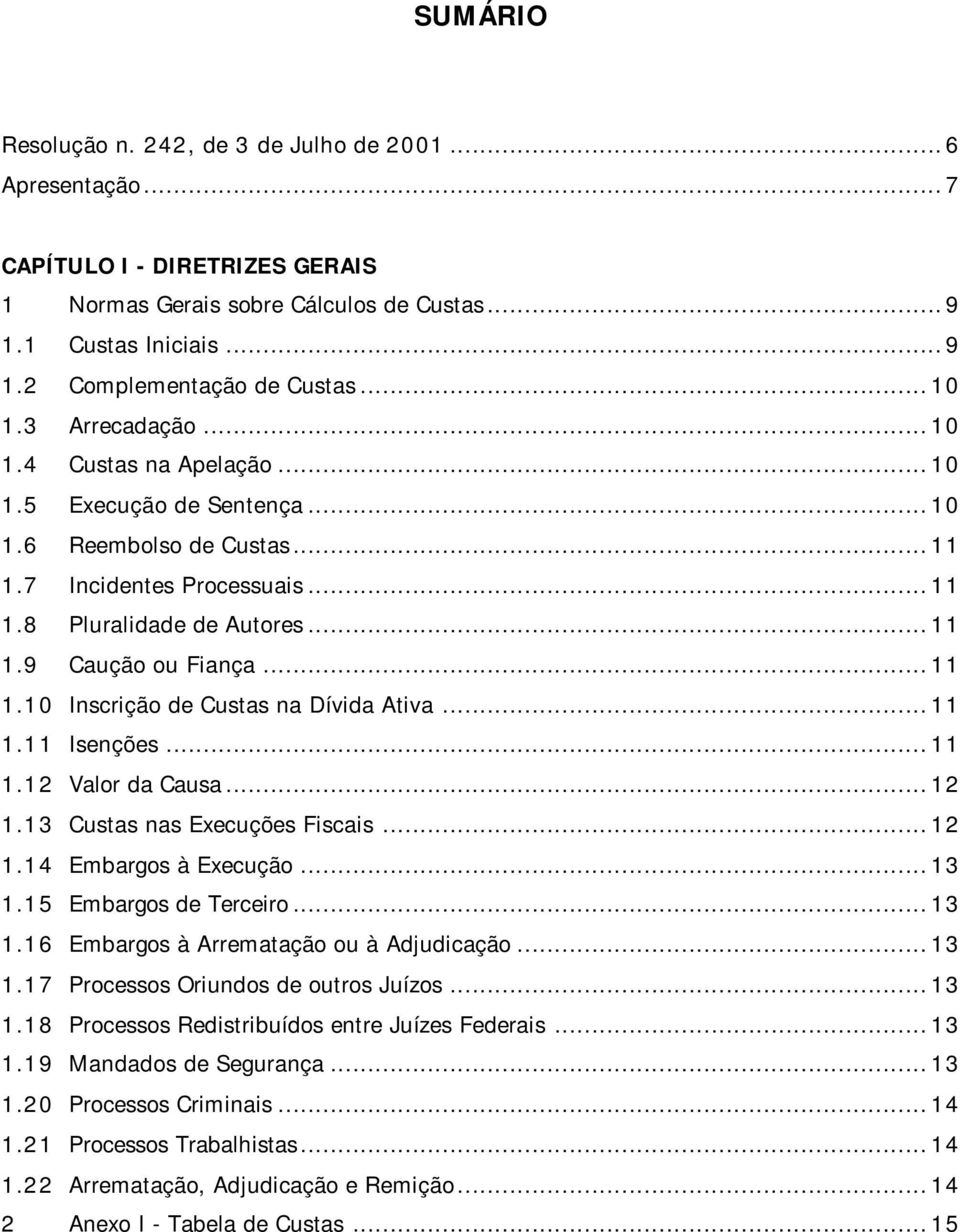 ..11 1.10 Inscrição de Custas na Dívida Ativa...11 1.11 Isenções...11 1.12 Valor da Causa...12 1.13 Custas nas Execuções Fiscais...12 1.14 Embargos à Execução...13 1.