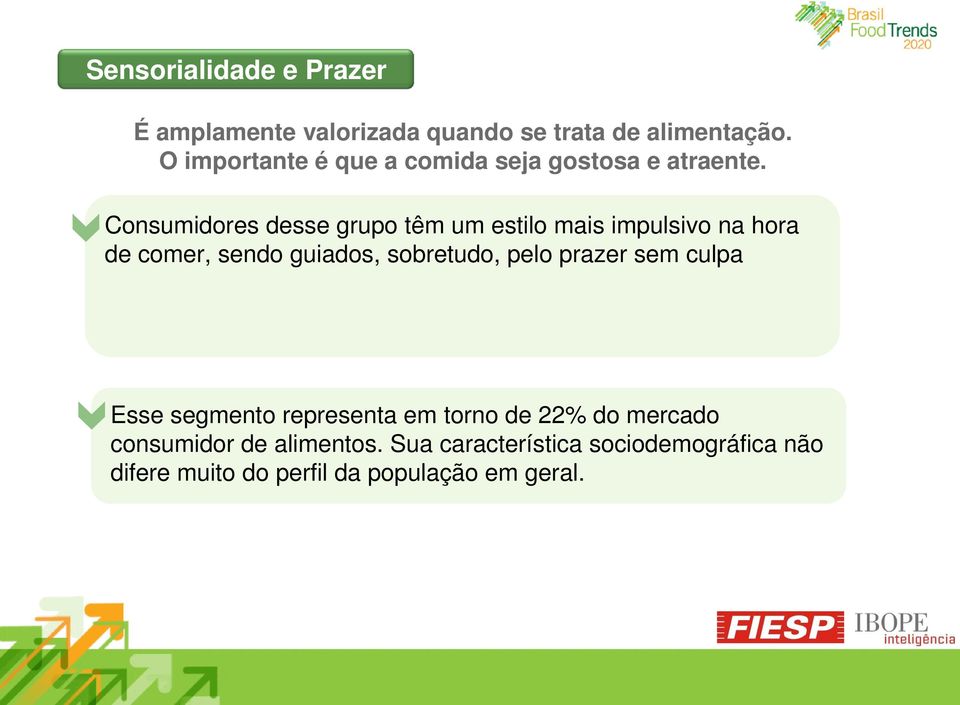 Consumidores desse grupo têm um estilo mais impulsivo na hora de comer, sendo guiados, sobretudo, pelo