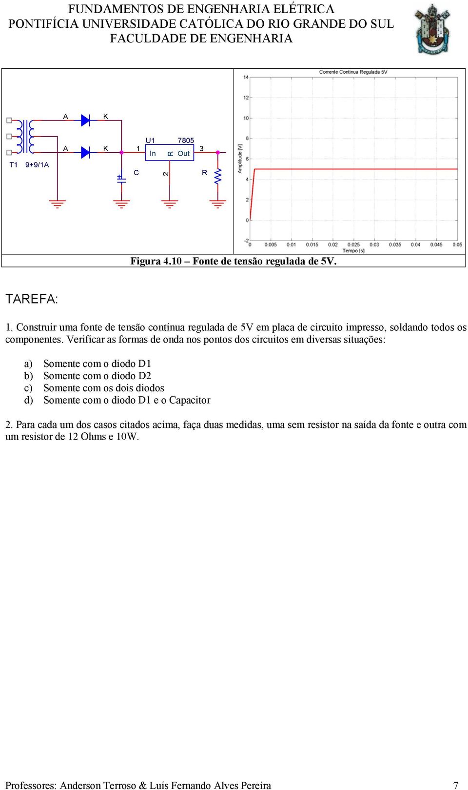 Verificar as formas de onda nos pontos dos circuitos em diversas situações: a) Somente com o diodo D1 b) Somente com o diodo D2 c) Somente com os dois diodos d) Somente