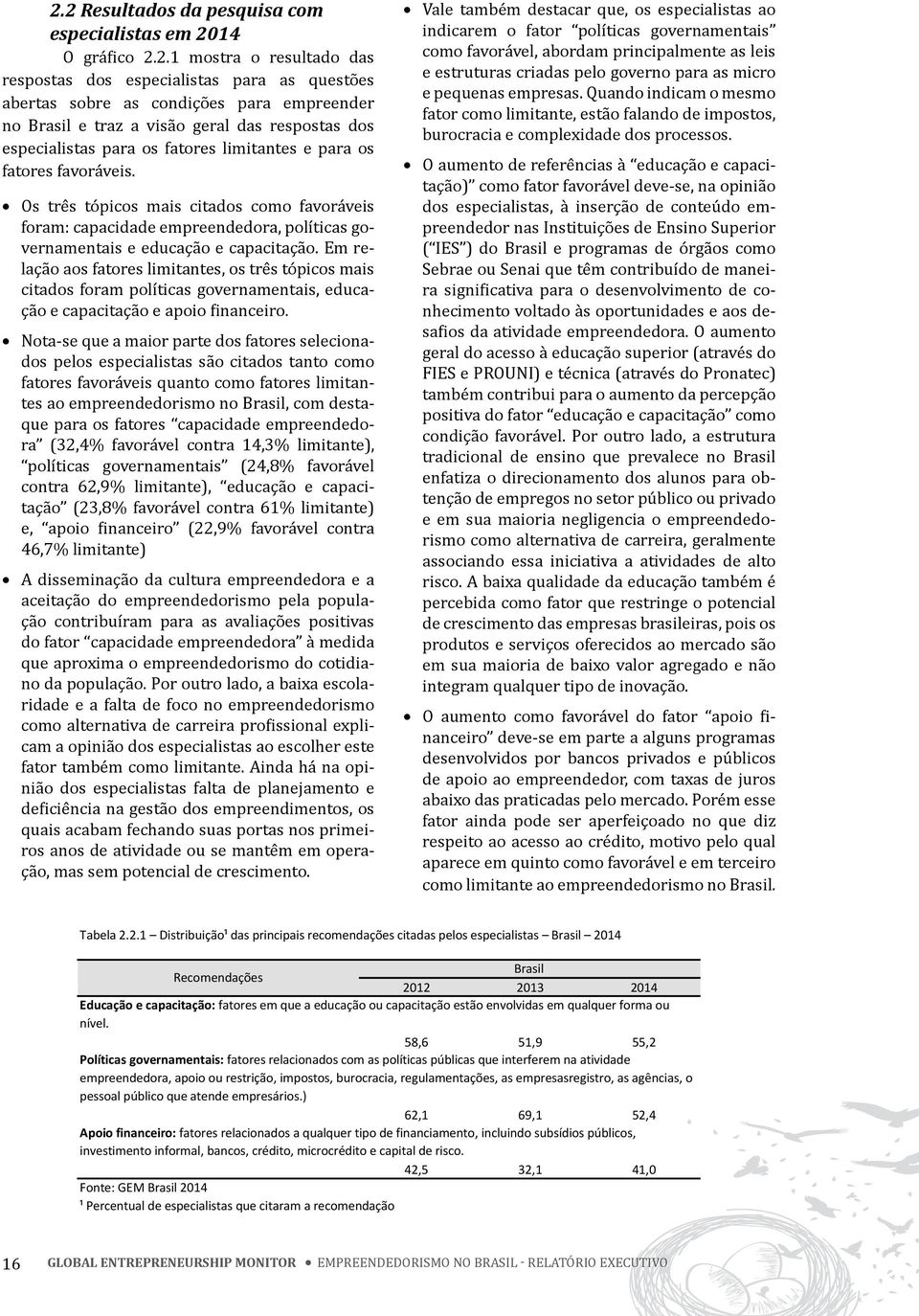 Os três tópicos mais citados como favoráveis foram: capacidade empreendedora, políticas governamentais e educação e capacitação.