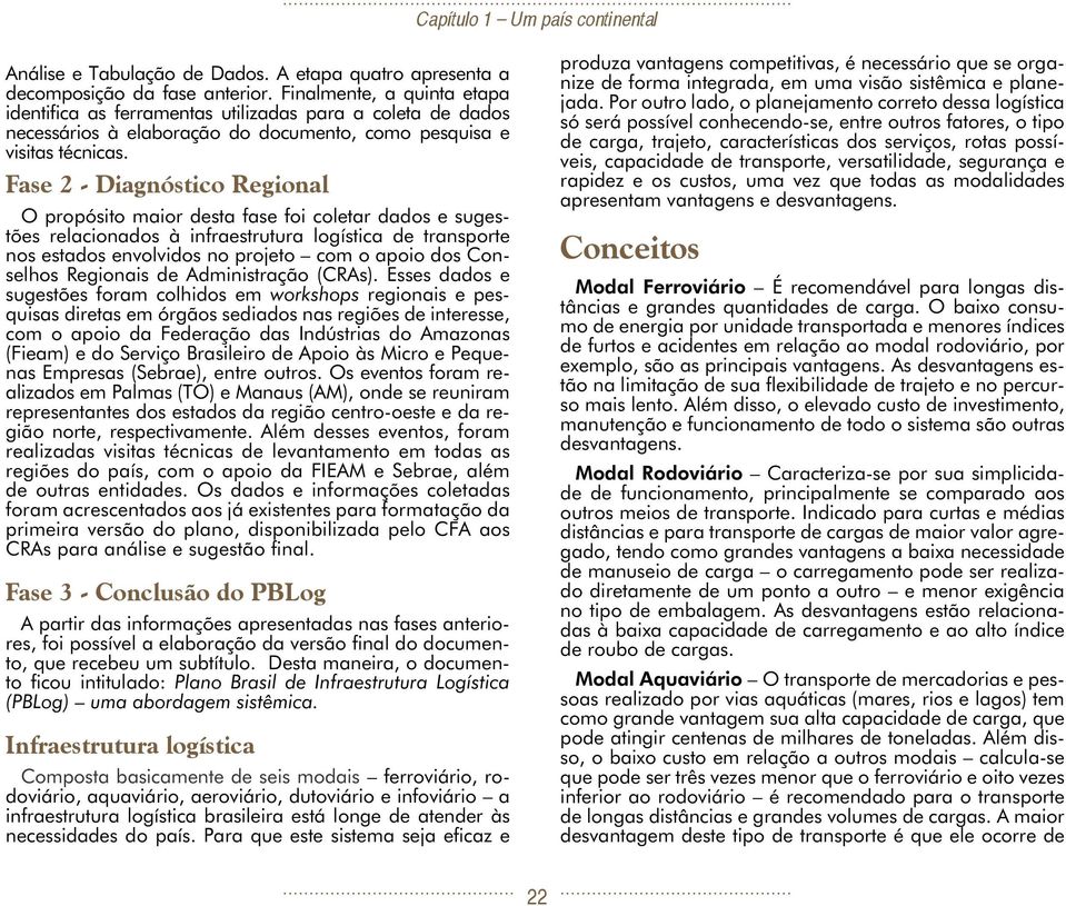 Fase 2 - Diagnóstico Regional O propósito maior desta fase foi coletar dados e sugestões relacionados à infraestrutura logística de transporte nos estados envolvidos no projeto com o apoio dos