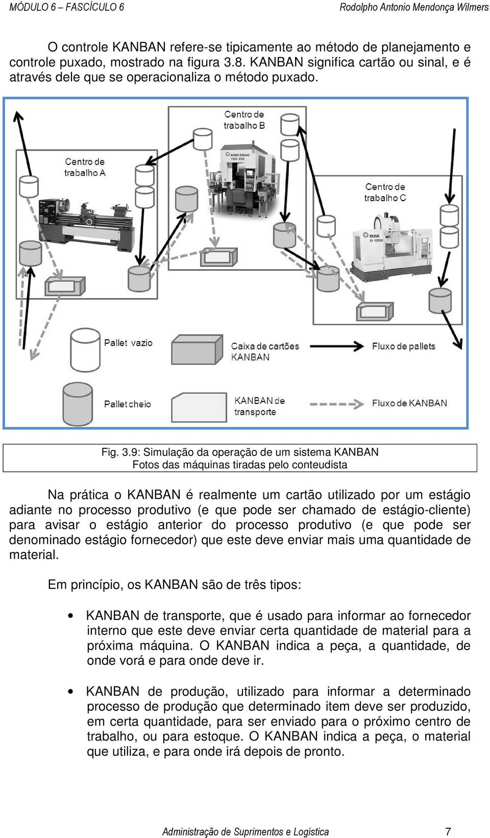 9: Simulação da operação de um sistema KANBAN Fotos das máquinas tiradas pelo conteudista Na prática o KANBAN é realmente um cartão utilizado por um estágio adiante no processo produtivo (e que pode