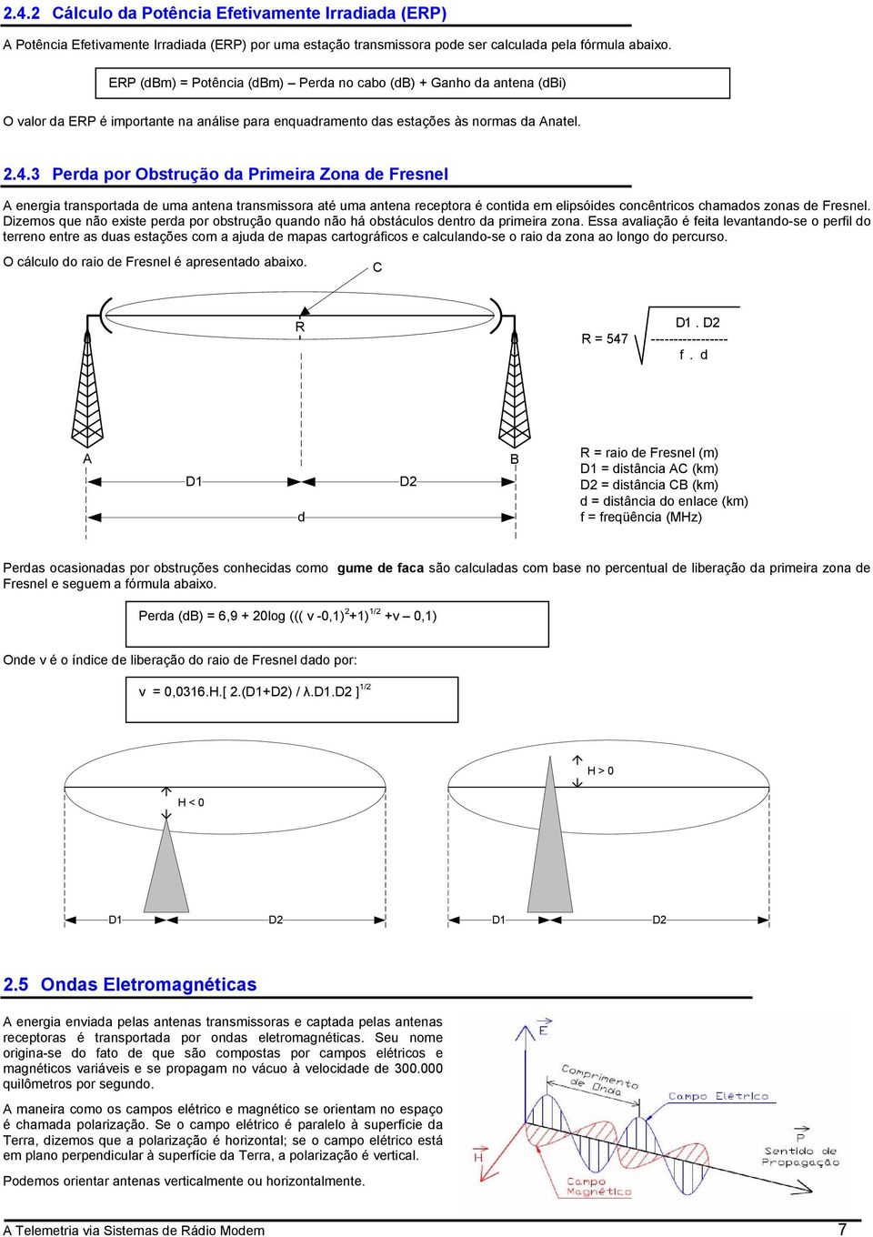 3 Perda por Obstrução da Primeira Zona de Fresnel A energia transportada de uma antena transmissora até uma antena receptora é contida em elipsóides concêntricos chamados zonas de Fresnel.