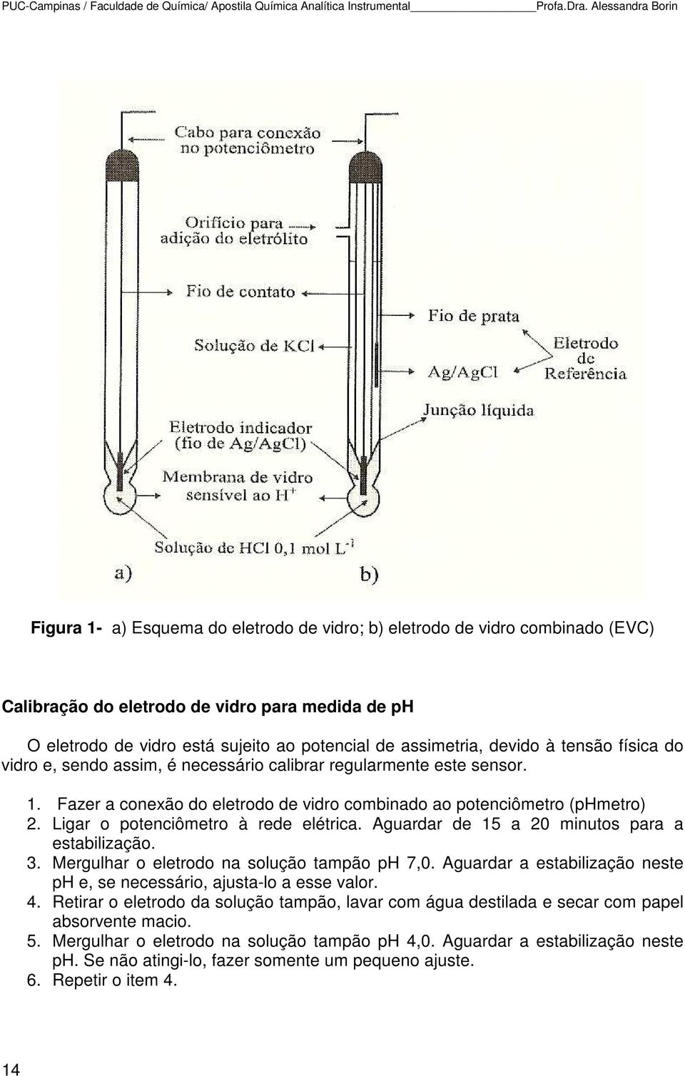 assimetria, devido à tensão física do vidro e, sendo assim, é necessário calibrar regularmente este sensor. 1. Fazer a conexão do eletrodo de vidro combinado ao potenciômetro (phmetro) 2.