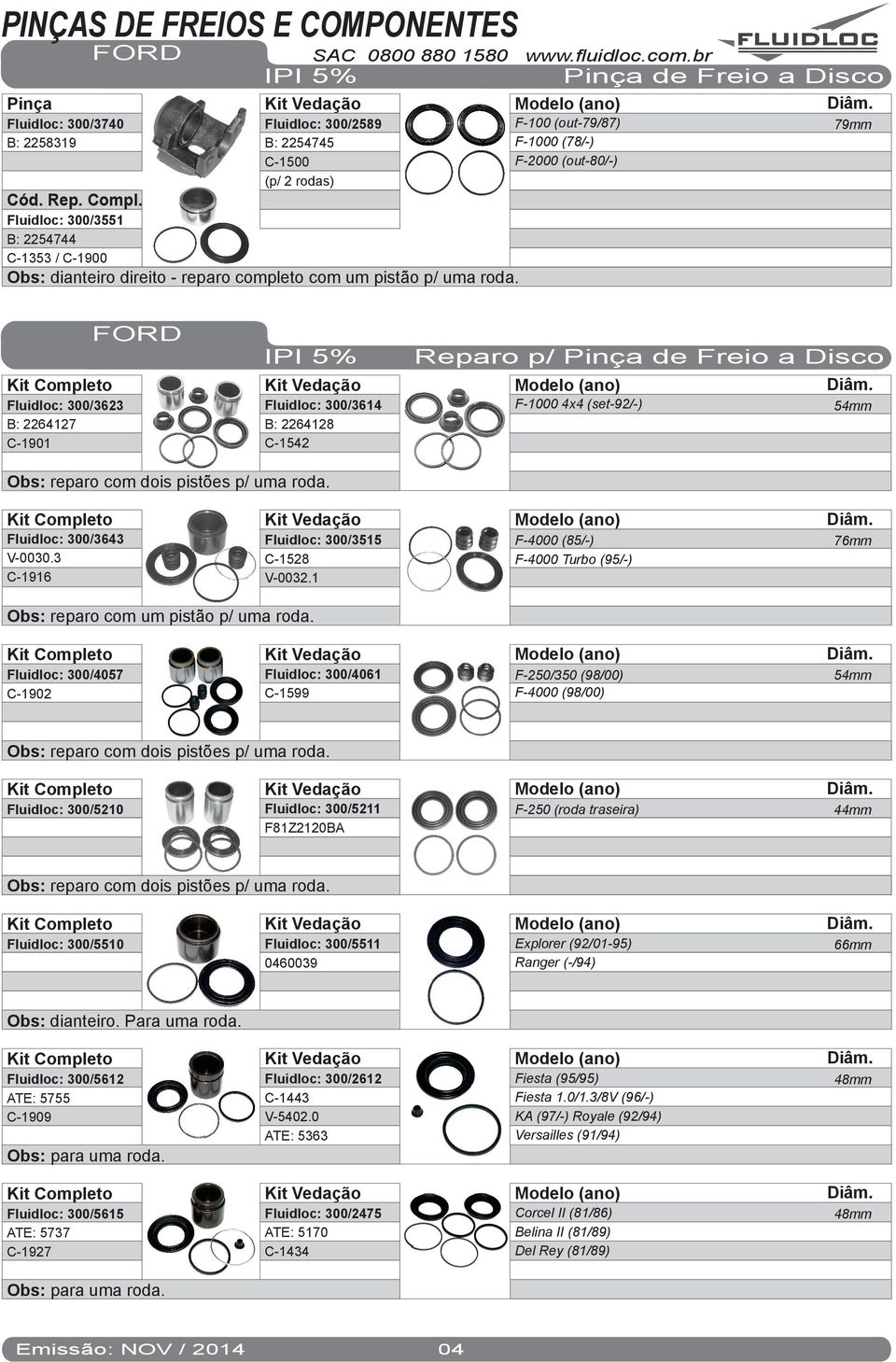 Fluidloc: 300/3551 B: 2254744 C-1353 / C-1900 dianteiro direito - reparo completo com um pistão p/ uma roda.