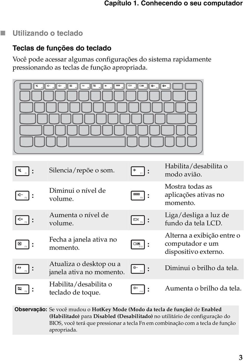 Habilita/desabilita o teclado de toque. : : : Habilita/desabilita o modo avião. Mostra todas as aplicações ativas no momento. Liga/desliga a luz de fundo da tela LCD.