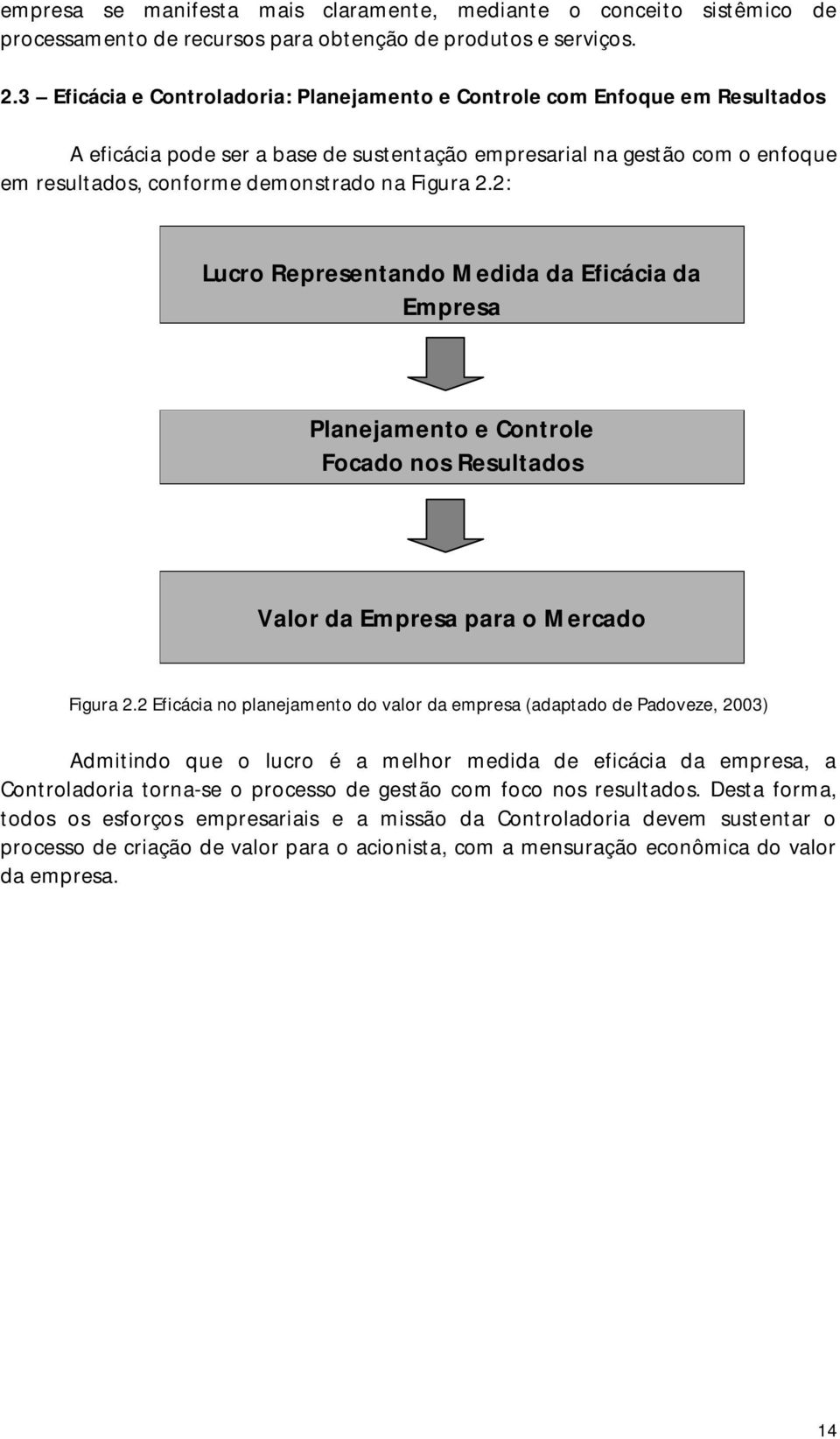 Figura 2.2: Lucro Representando Medida da Eficácia da Empresa Planejamento e Controle Focado nos Resultados Valor da Empresa para o Mercado Figura 2.