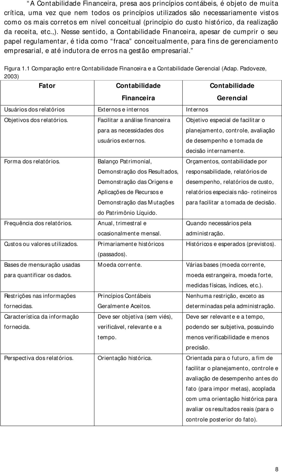 Nesse sentido, a Contabilidade Financeira, apesar de cumprir o seu papel regulamentar, é tida como fraca conceitualmente, para fins de gerenciamento empresarial, e até indutora de erros na gestão