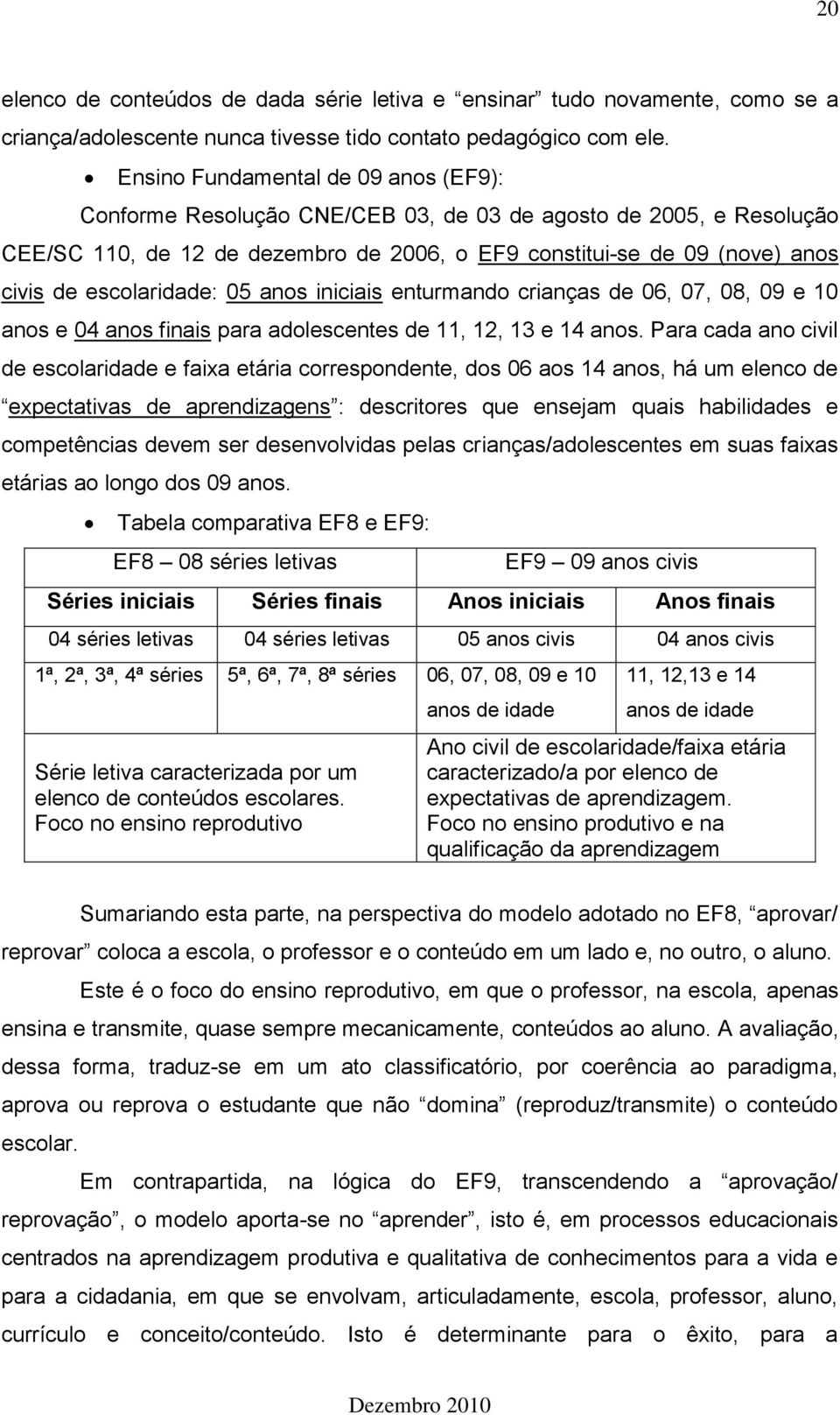 escolaridade: 05 anos iniciais enturmando crianças de 06, 07, 08, 09 e 10 anos e 04 anos finais para adolescentes de 11, 12, 13 e 14 anos.