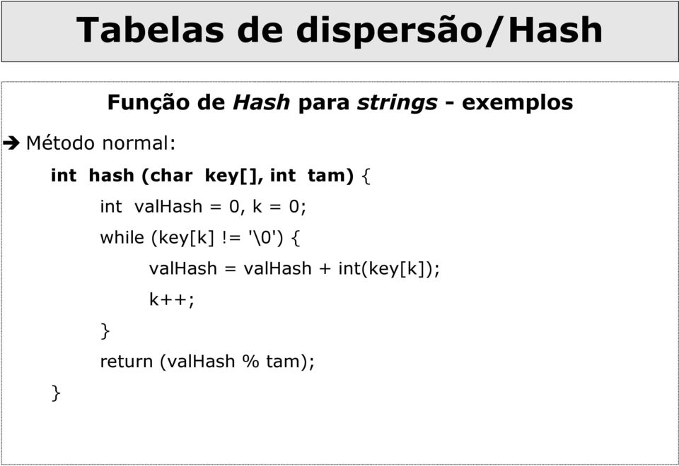 valhash = 0, k = 0; while (key[k]!