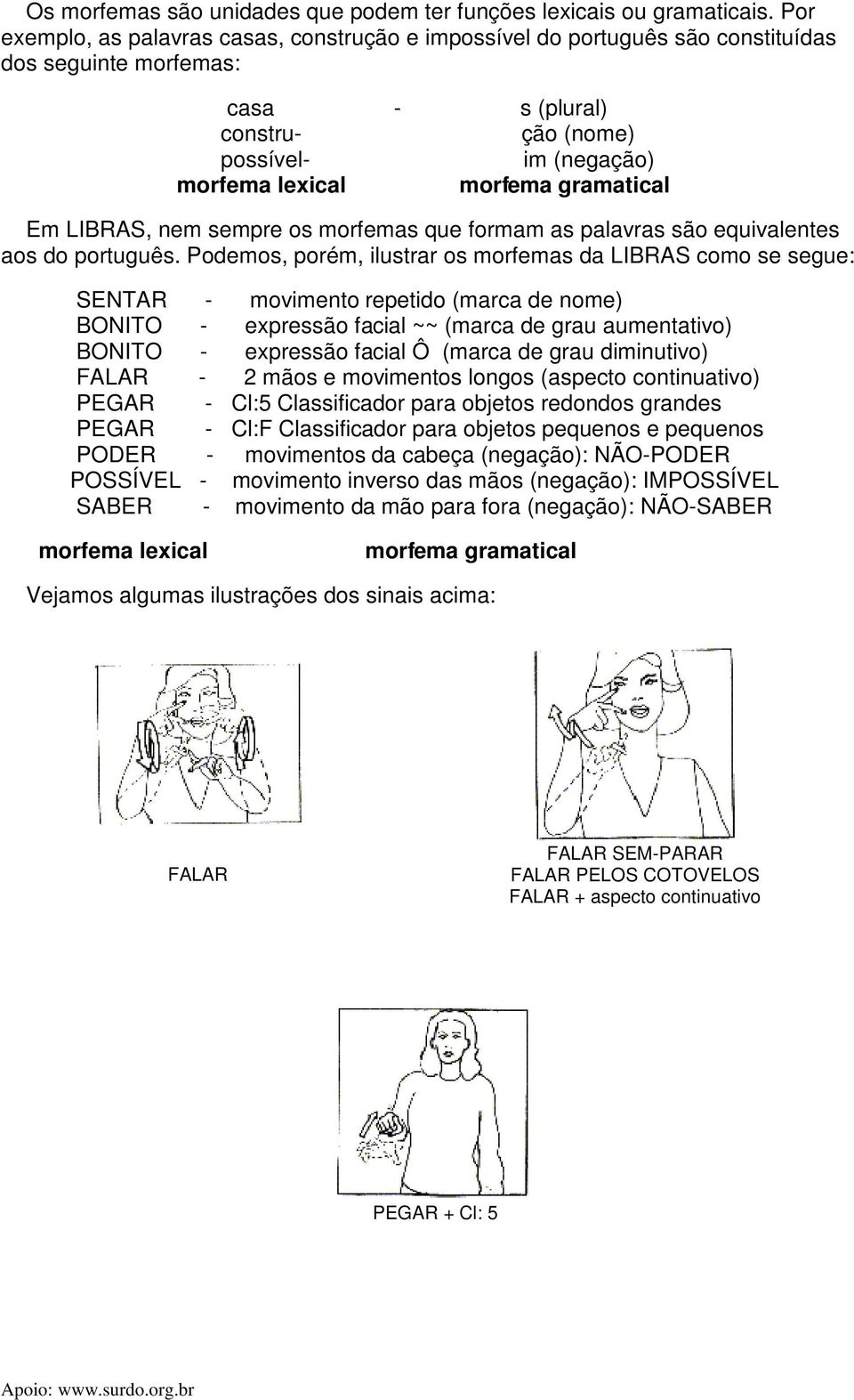 gramatical Em LIBRAS, nem sempre os morfemas que formam as palavras são equivalentes aos do português.