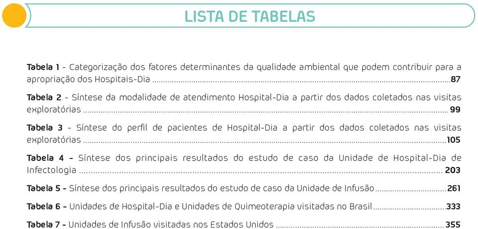 .. 99 Tabela 3 - Síntese do perfil de pacientes de Hospital-Dia a partir dos dados coletados nas visitas exploratórias.