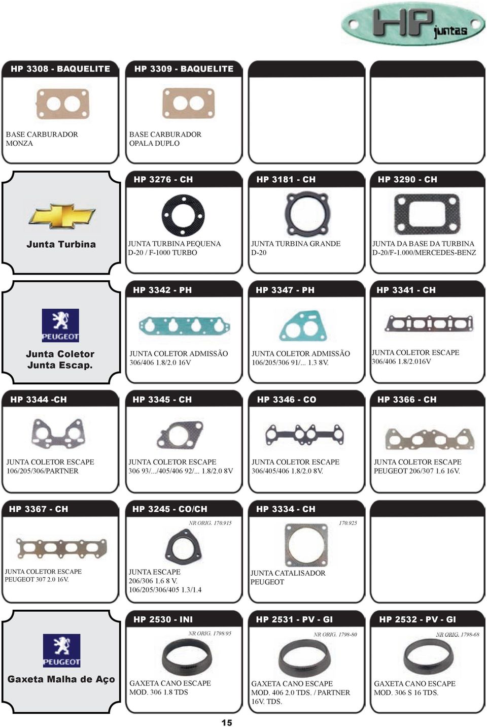 0 16V 106/205/306 91/... 1.3 8V. 306/406 1.8/2.016V HP 3344 -CH HP 3345 - CH HP 3346 - CO HP 3366 - CH 106/205/306/PARTNER 306 93/.../405/406 92/... 1.8/2.0 8V 306/405/406 1.8/2.0 8V. PEUGEOT 206/307 1.