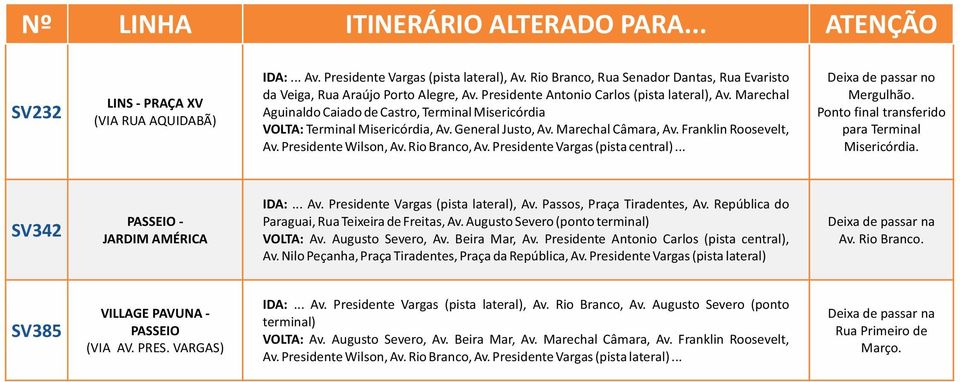 Marechal Aguinaldo Caiado de Castro, Terminal Misericórdia VOLTA: Terminal Misericórdia, Av. General Justo, Av. Marechal Câmara, Av. Franklin Roosevelt, Av. Presidente Wilson, Av. Rio Branco, Av.