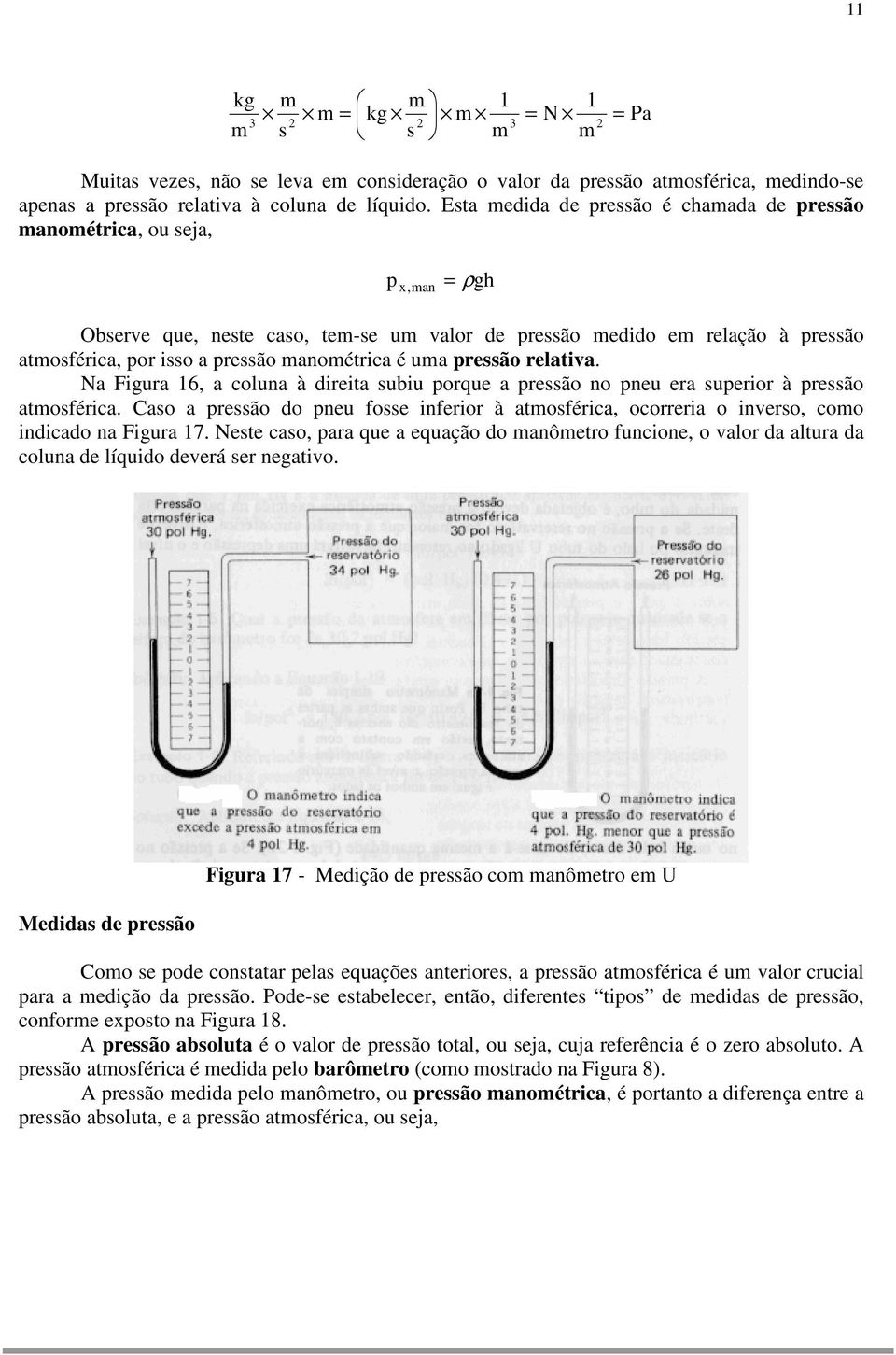 manométrica é uma pressão relativa. Na Figura 16, a coluna à direita subiu porque a pressão no pneu era superior à pressão atmosférica.