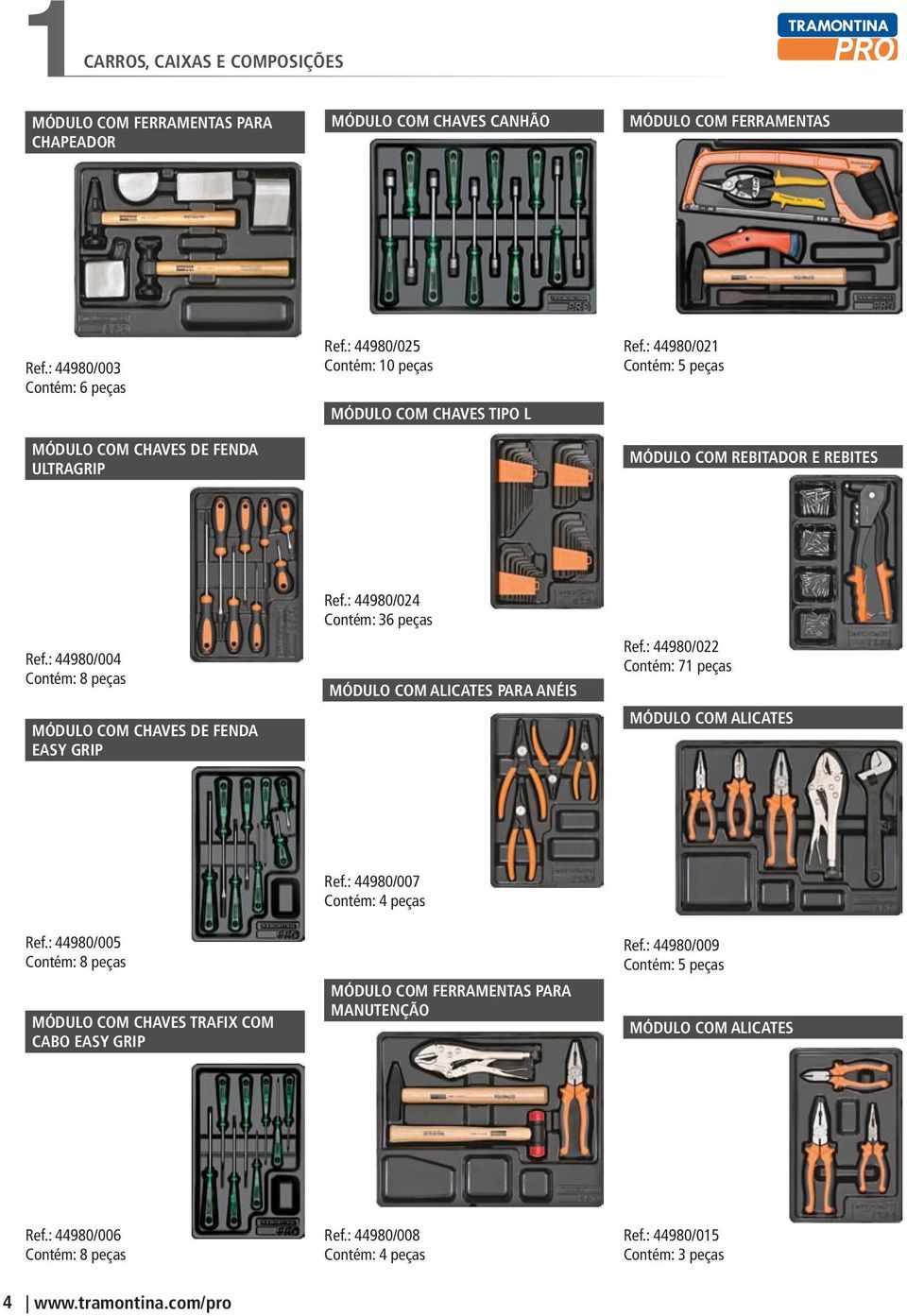 : 44980/024 Contém: 36 peças MÓDULO COM ALICATES PARA ANÉIS Ref.: 44980/022 Contém: 71 peças MÓDULO COM ALICATES Ref.: 44980/007 Contém: 4 peças Ref.