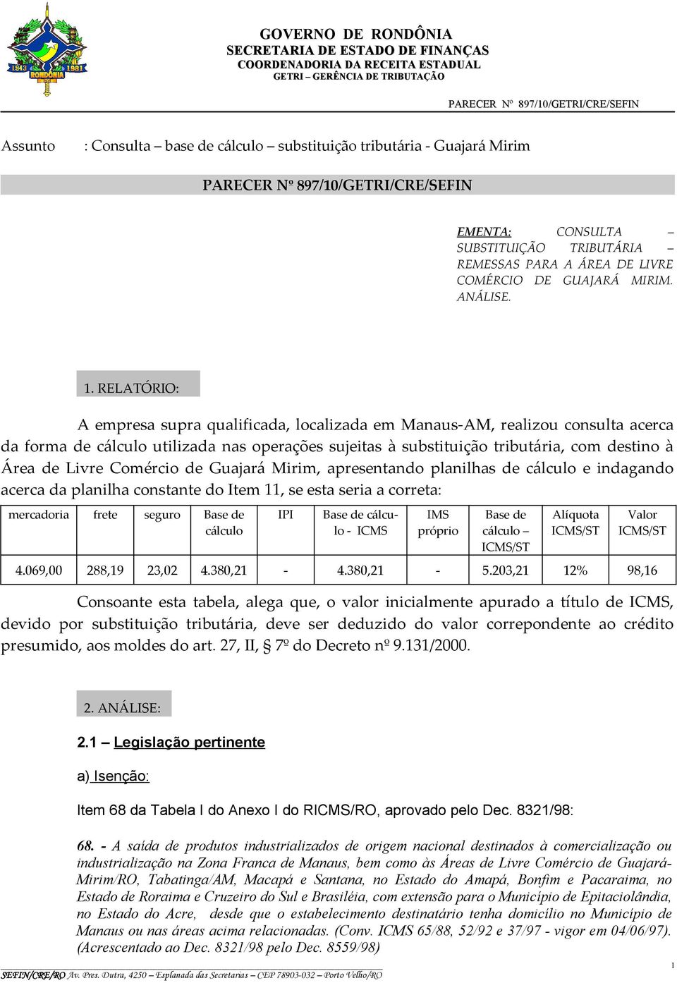 Comércio de Guajará Mirim, apresentando planilhas de cálculo e indagando acerca da planilha constante do Item 11, se esta seria a correta: mercadoria frete seguro Base de cálculo IPI Base de cálculo