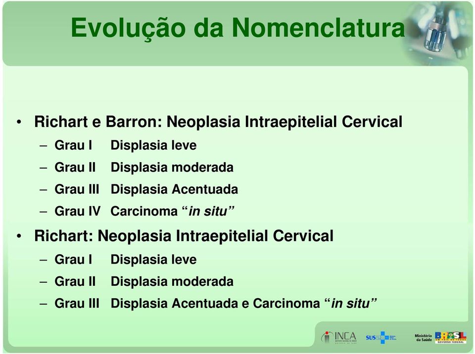 Grau IV Carcinoma in situ Richart: Neoplasia Intraepitelial Cervical  e