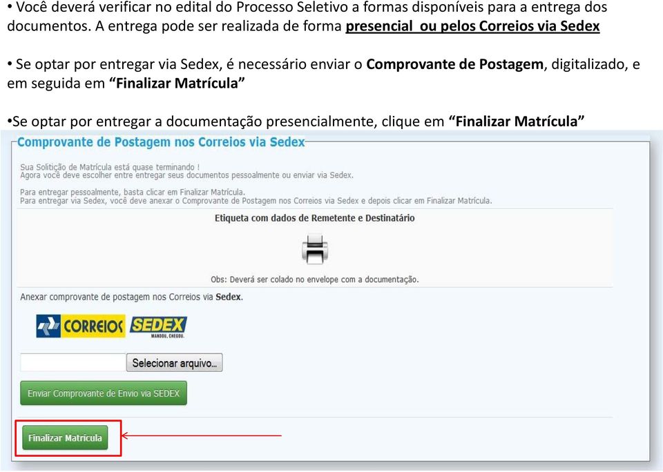 A entrega pode ser realizada de forma presencial ou pelos Correios via Sedex Se optar por entregar