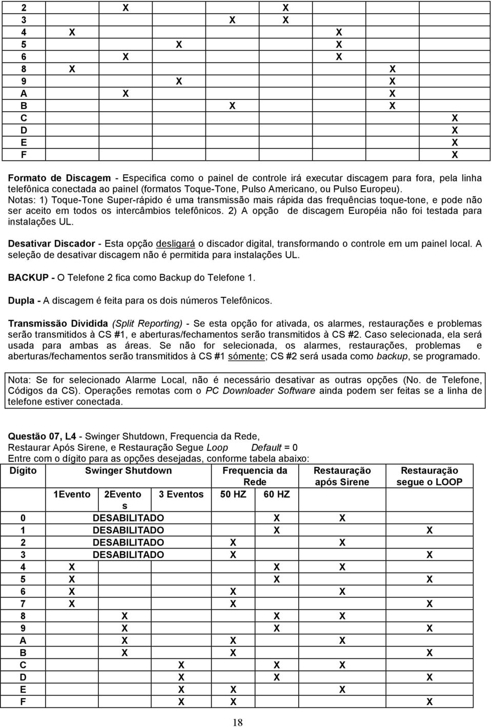 Notas: 1) Toque-Tone Super-rápido é uma transmissão mais rápida das frequências toque-tone, e pode não ser aceito em todos os intercâmbios telefônicos.