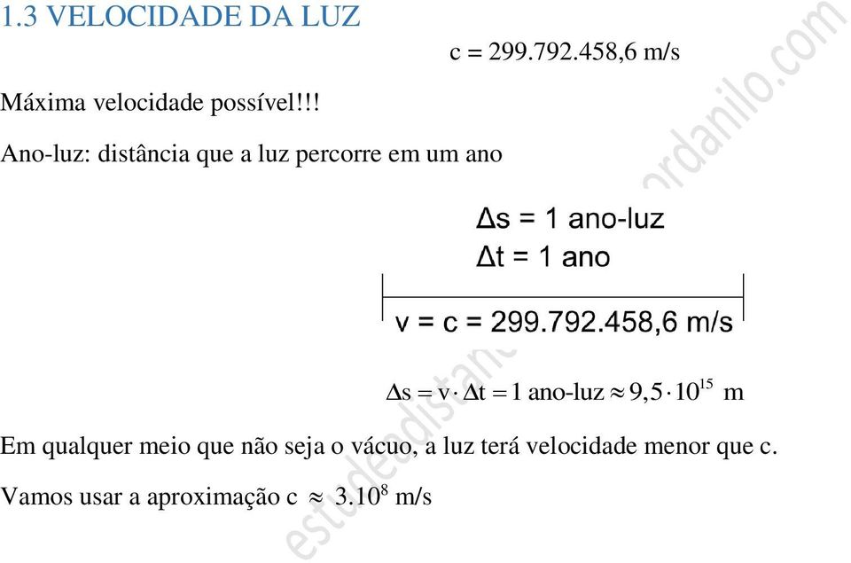 !! Ano-luz: distância que a luz percorre em um ano s v t 15 1