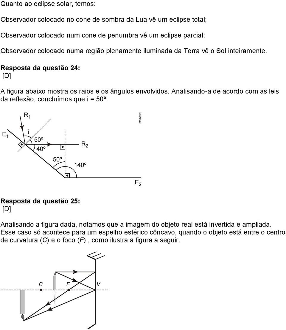 Analisando-a de acordo com as leis da reflexão, concluímos que i = 50º.