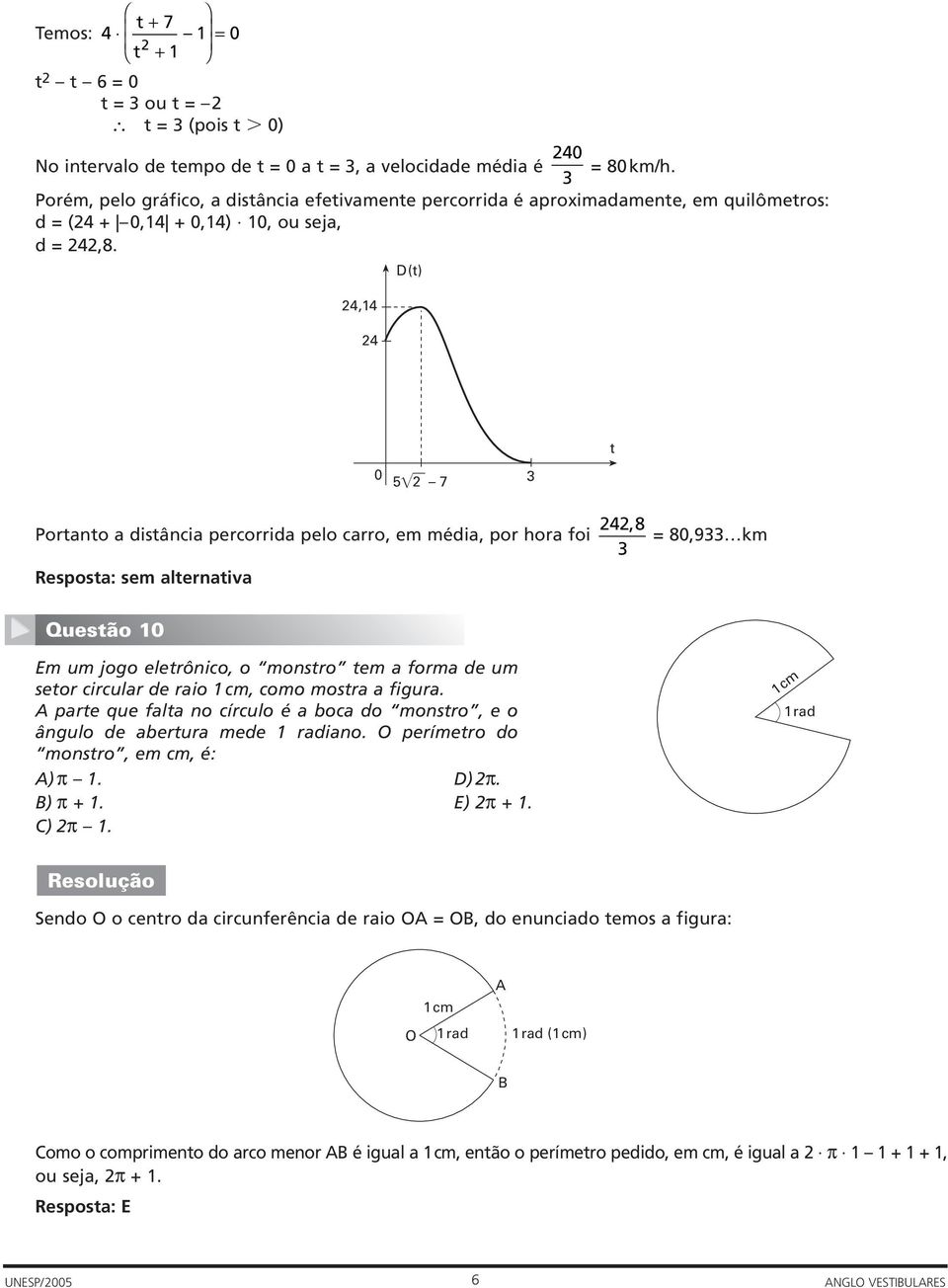 24,14 24 D(t) 0 5 2 7 t Portanto a distância percorrida pelo carro, em média, por hora foi Resposta: sem alternativa 242, 8 = 80,9 km Questão 10 Em um jogo eletrônico, o monstro tem a forma de um