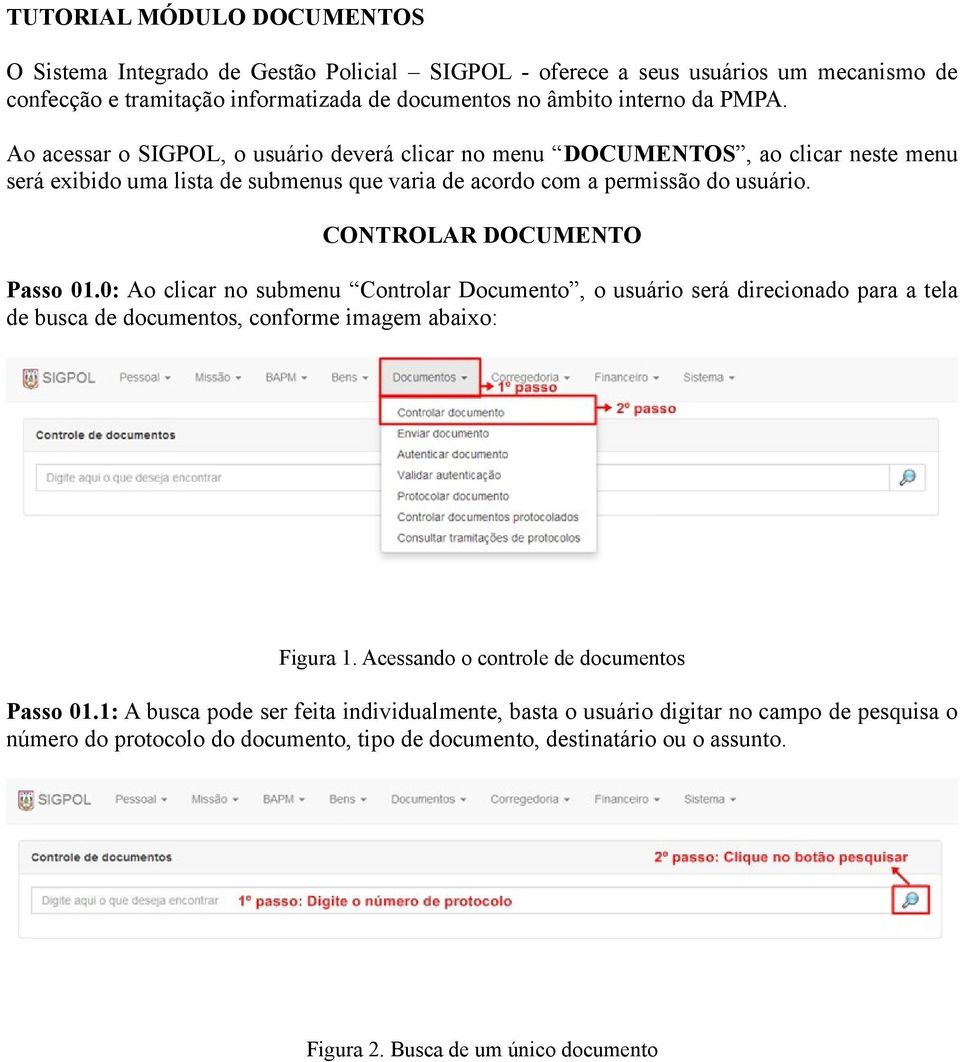 CONTROLAR DOCUMENTO Passo 01.0: Ao clicar no submenu Controlar Documento, o usuário será direcionado para a tela de busca de documentos, conforme imagem abaixo: Figura 1.