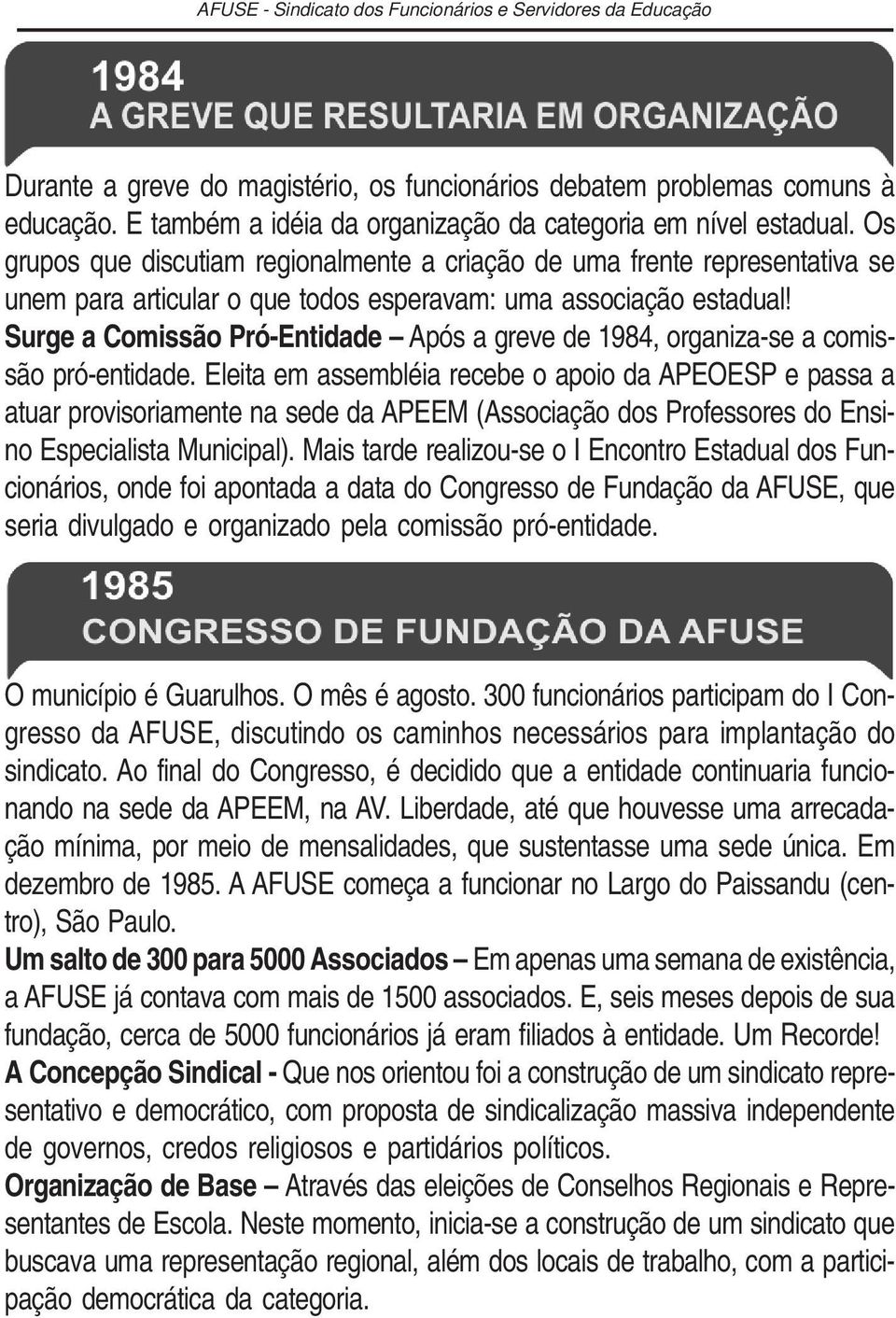 Surge a Comissão Pró-Entidade Após a greve de 1984, organiza-se a comissão pró-entidade.