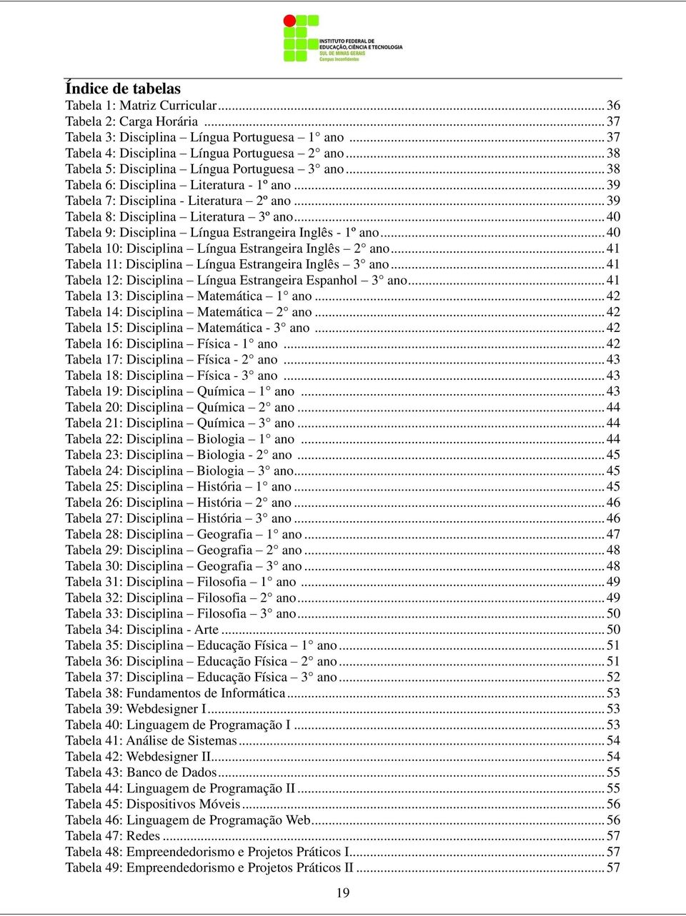 .. 40 Tabela 9: Disciplina Língua Estrangeira Inglês - 1º ano... 40 Tabela 10: Disciplina Língua Estrangeira Inglês 2 ano... 41 Tabela 11: Disciplina Língua Estrangeira Inglês 3 ano.