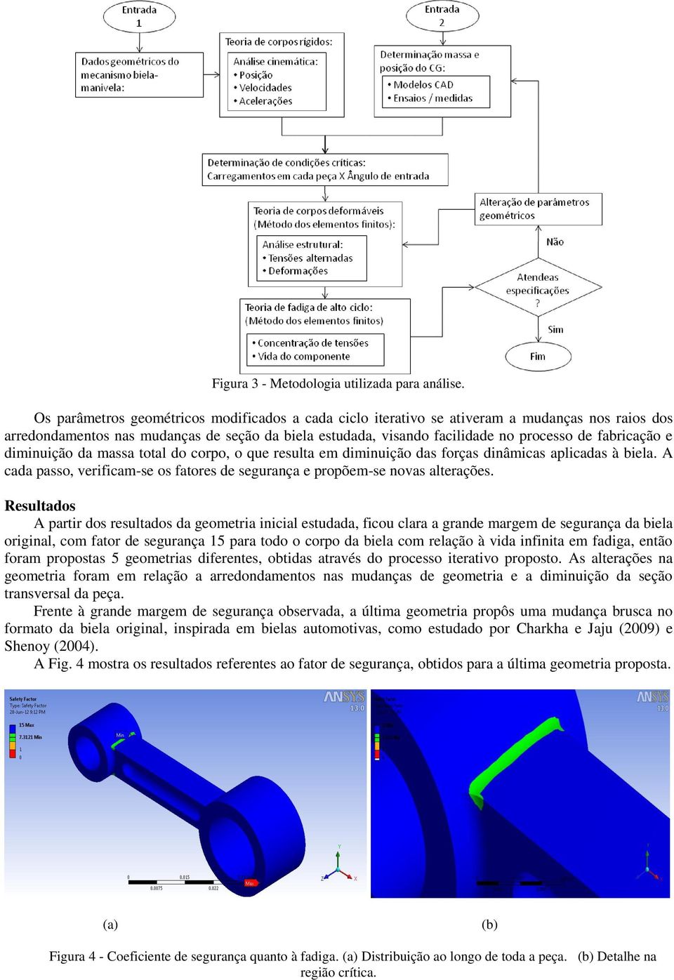 e diminuição da massa total do corpo, o que resulta em diminuição das forças dinâmicas aplicadas à biela. A cada passo, verificam-se os fatores de segurança e propõem-se novas alterações.