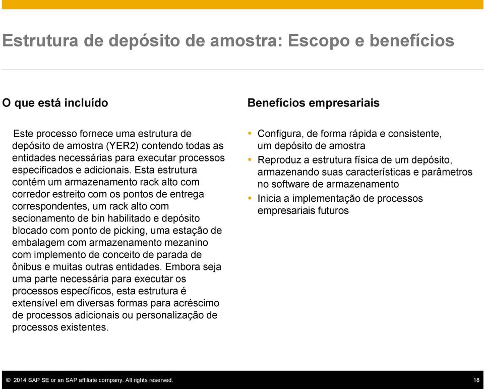 Esta estrutura contém um armazenamento rack alto com corredor estreito com os pontos de entrega correspondentes, um rack alto com secionamento de bin habilitado e depósito blocado com ponto de