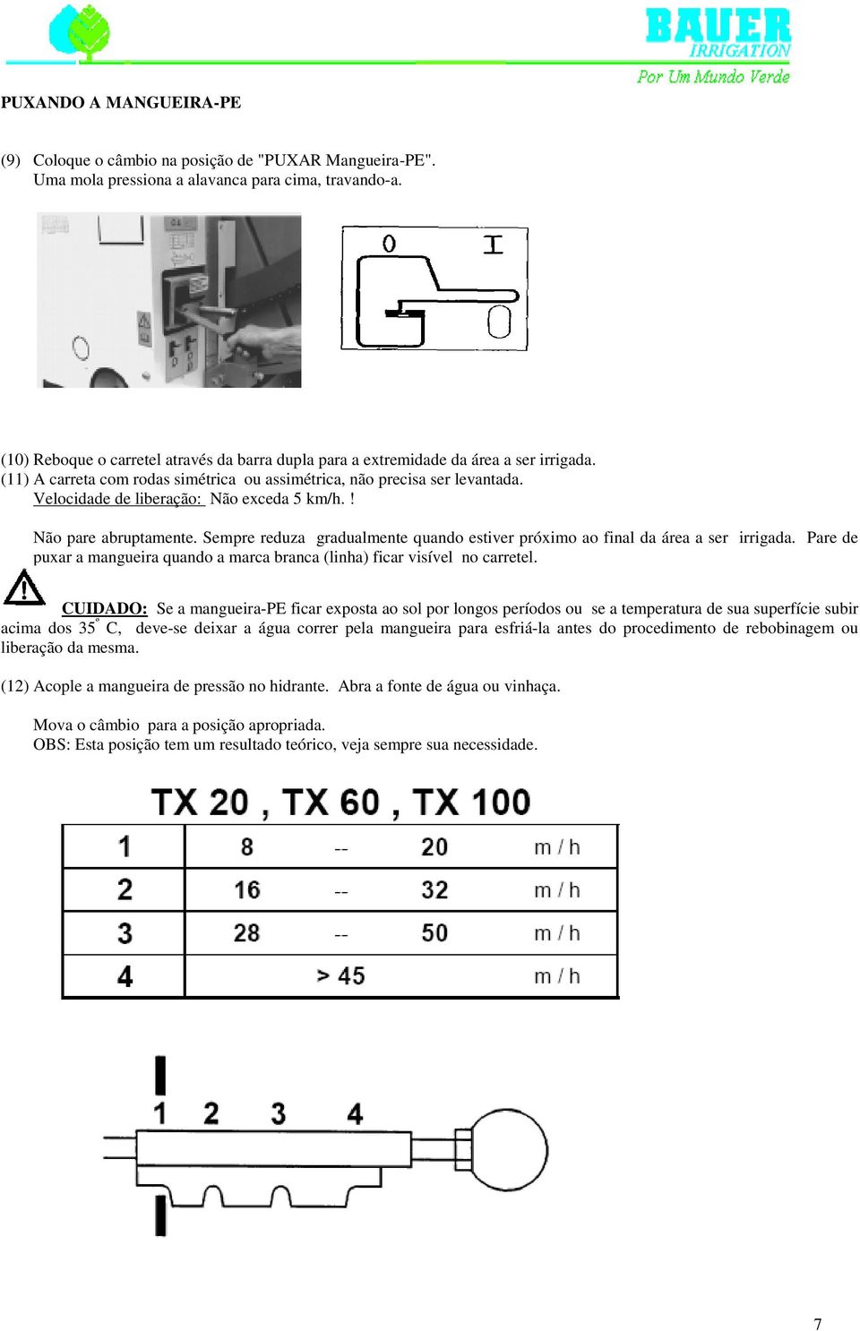 Velocidade de liberação: Não exceda 5 km/h.! Não pare abruptamente. Sempre reduza gradualmente quando estiver próximo ao final da área a ser irrigada.