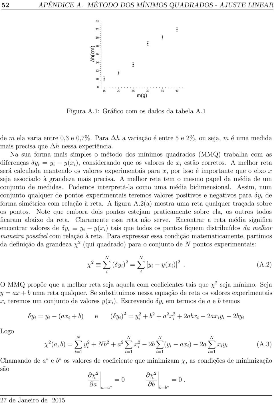 Na sua forma mais simples o método dos mínimos quadrados (MMQ) trabalha com as diferenças δy i = y i y(x i ), considerando que os valores de x i estão corretos.