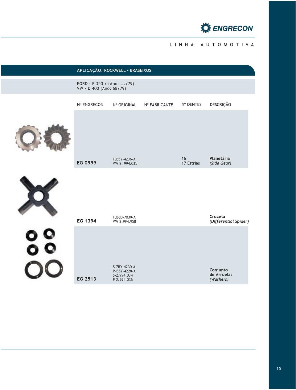 035 16 17 Estrias Planetária (Side Gear) EG 1394 F.B6D-7039-A VW 2.994.