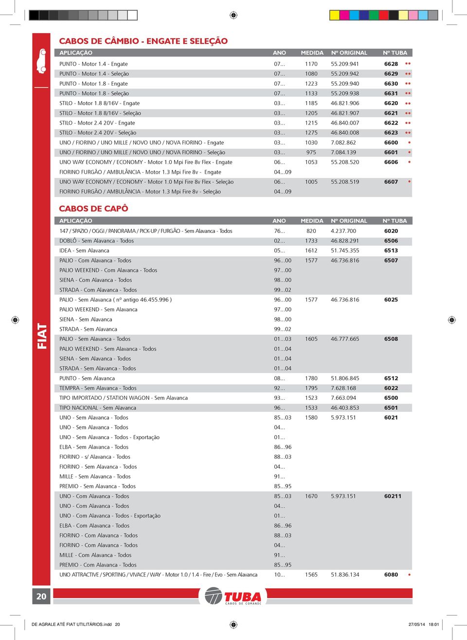 .. 1215 46.840.007 6622 STILO - Motor 2.4 20V - Seleção 03... 1275 46.840.008 6623 UNO / FIORINO / UNO MILLE / NOVO UNO / NOVA FIORINO - Engate 03... 1030 7.082.