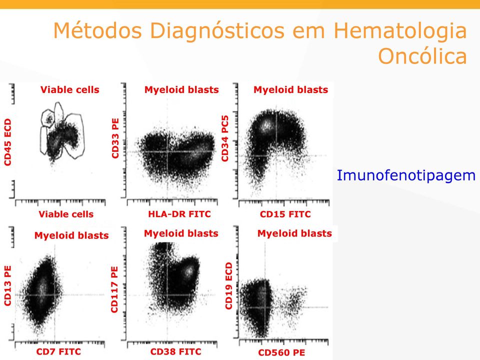 Myeloid blasts Imunofenotipagem Viable cells HLA-DR FITC CD15