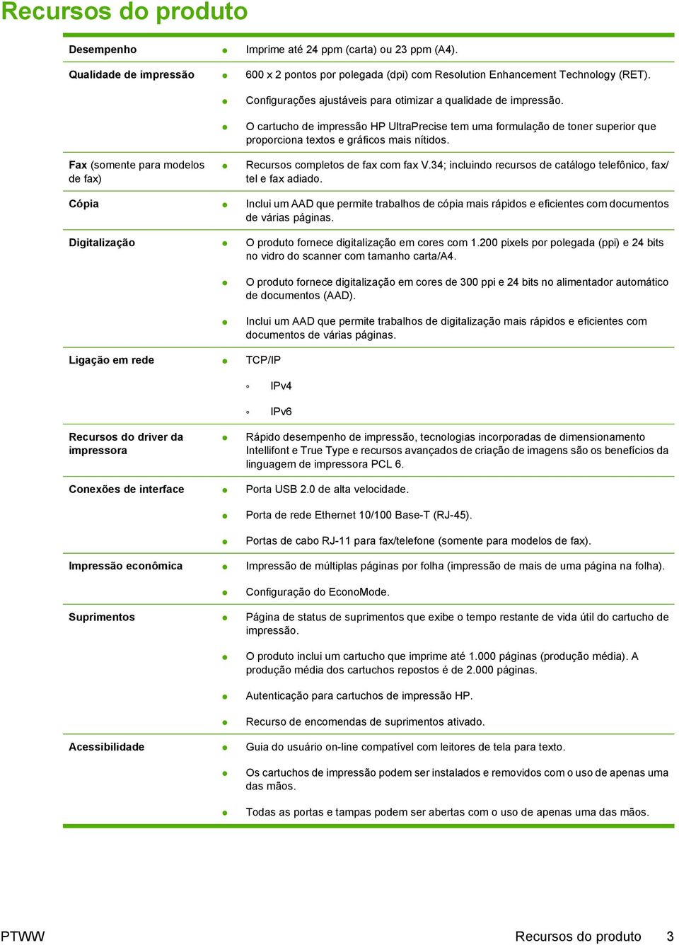 O cartucho de impressão HP UltraPrecise tem uma formulação de toner superior que proporciona textos e gráficos mais nítidos. Recursos completos de fax com fax V.