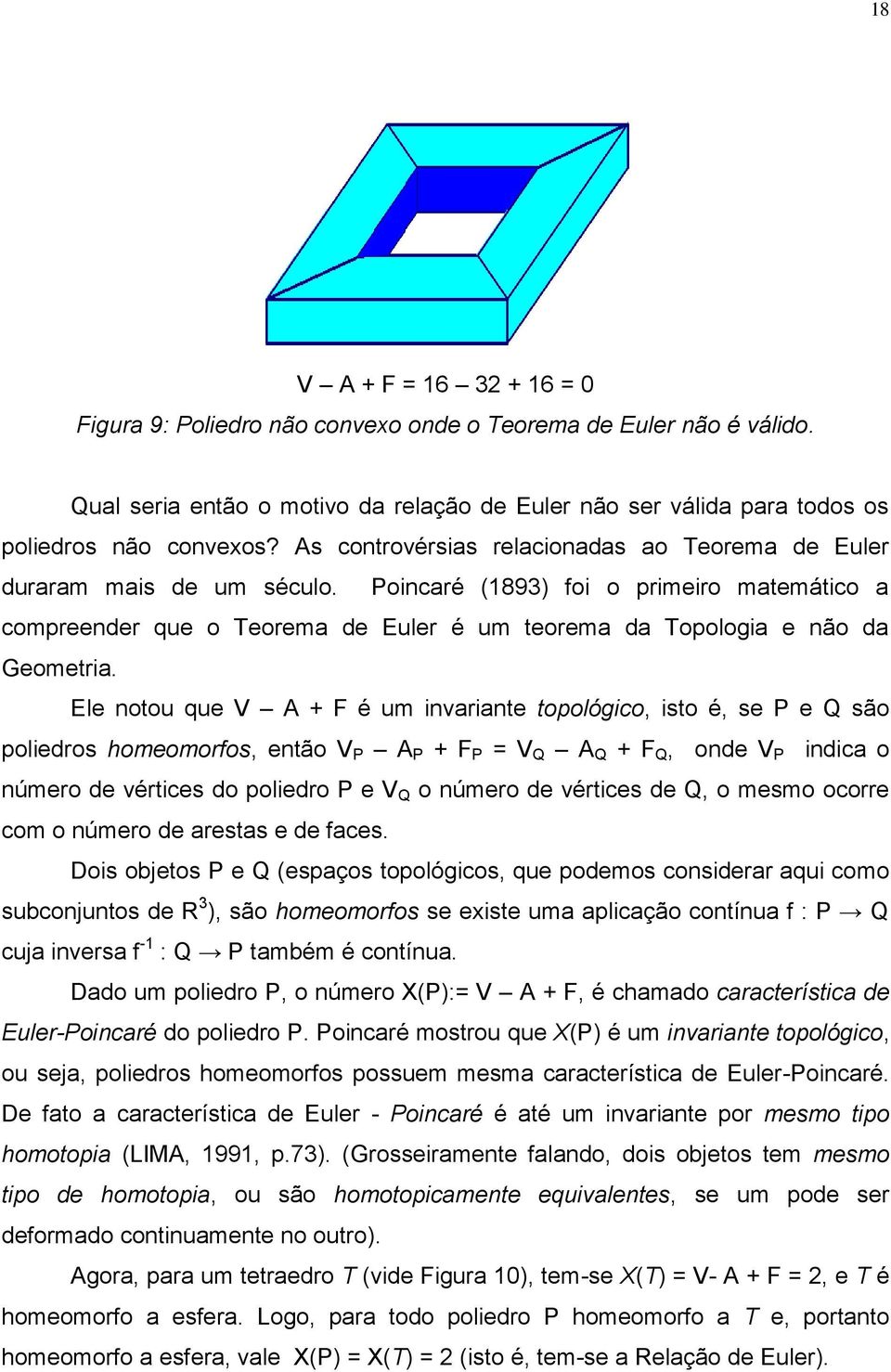 Poincaré (1893) foi o primeiro matemático a compreender que o Teorema de Euler é um teorema da Topologia e não da Geometria.