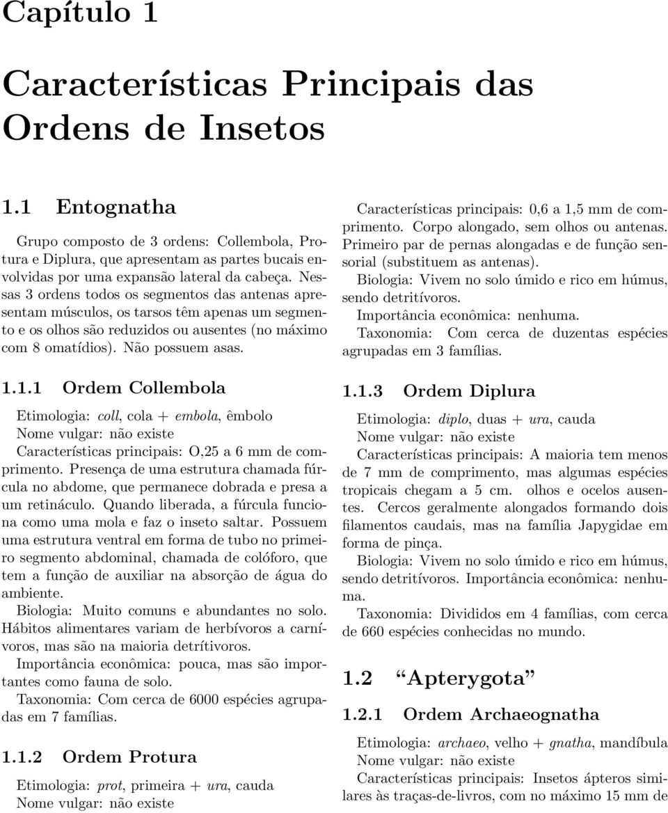 Nessas 3 ordens todos os segmentos das antenas apresentam músculos, os tarsos têm apenas um segmento e os olhos são reduzidos ou ausentes (no máximo com 8 omatídios). Não possuem asas. 1.