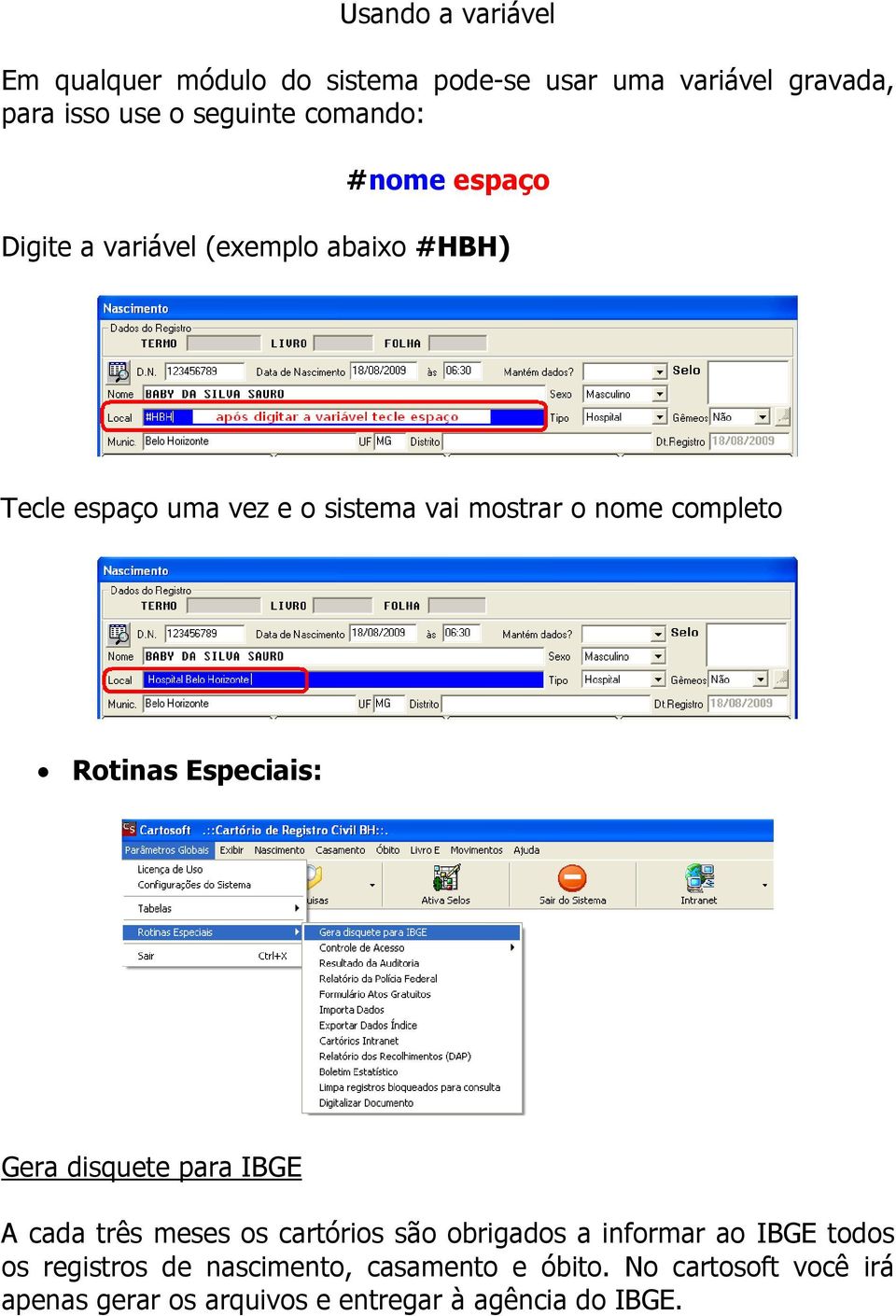 Rotinas Especiais: Gera disquete para IBGE A cada três meses os cartórios são obrigados a informar ao IBGE todos os