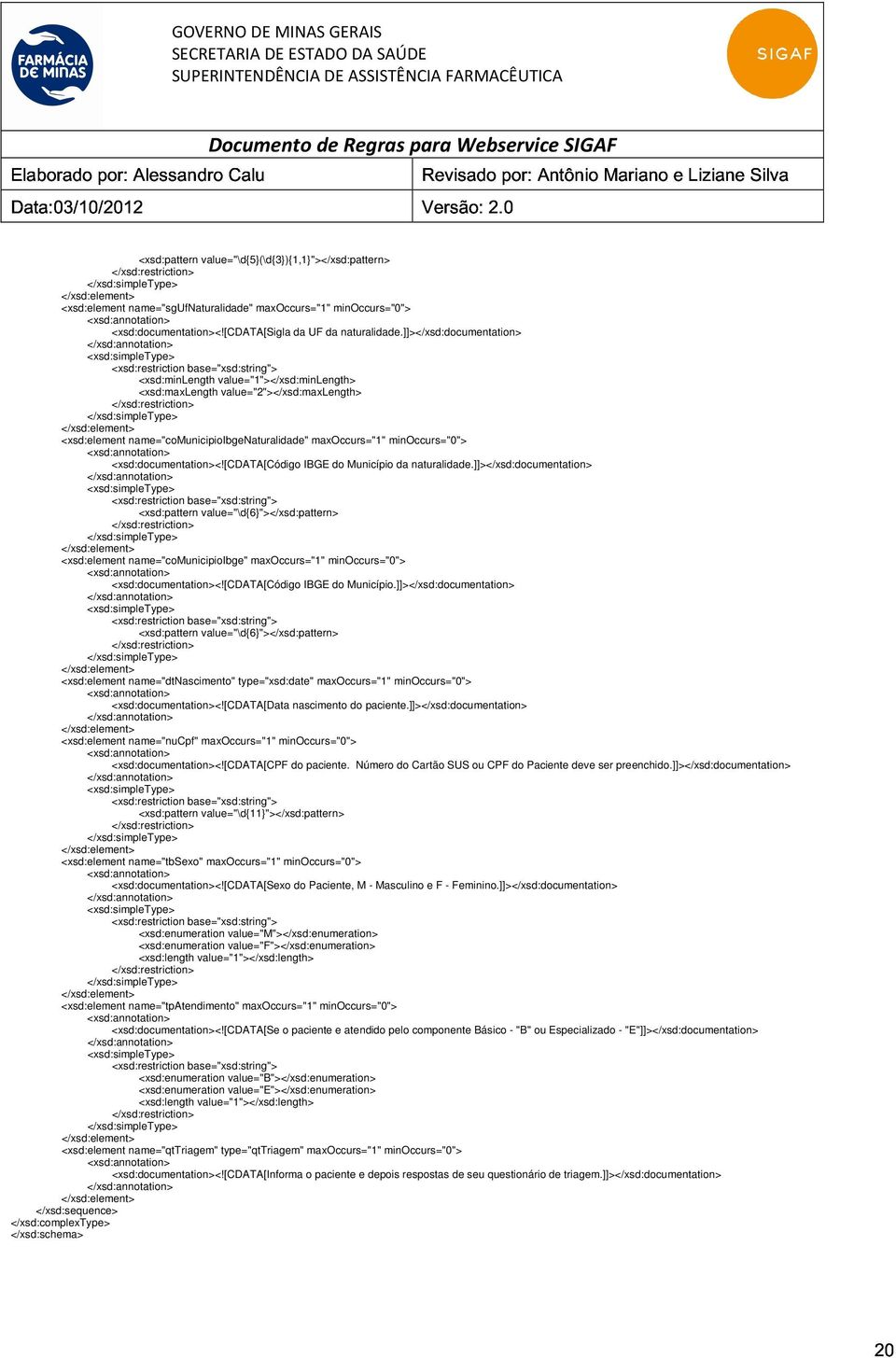 [cdata[código IBGE do Município da naturalidade.]]></xsd:documentation> <xsd:pattern value="\d{6}"></xsd:pattern> <xsd:element name="comunicipioibge" maxoccurs="1" minoccurs="0"> <xsd:documentation><!