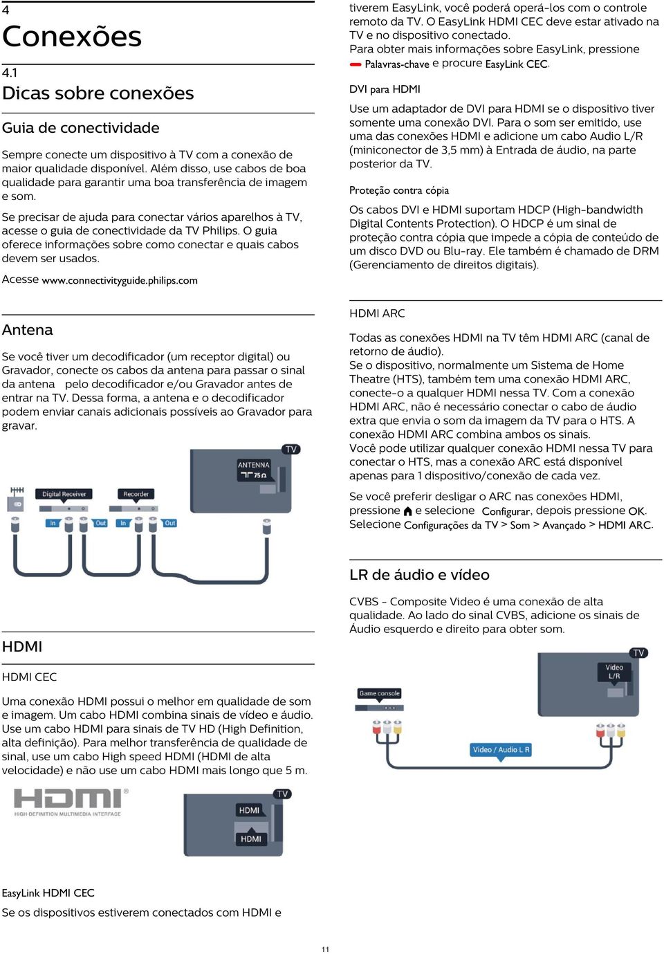 1 DVI para HDMI Dicas sobre conexões Use um adaptador de DVI para HDMI se o dispositivo tiver somente uma conexão DVI.