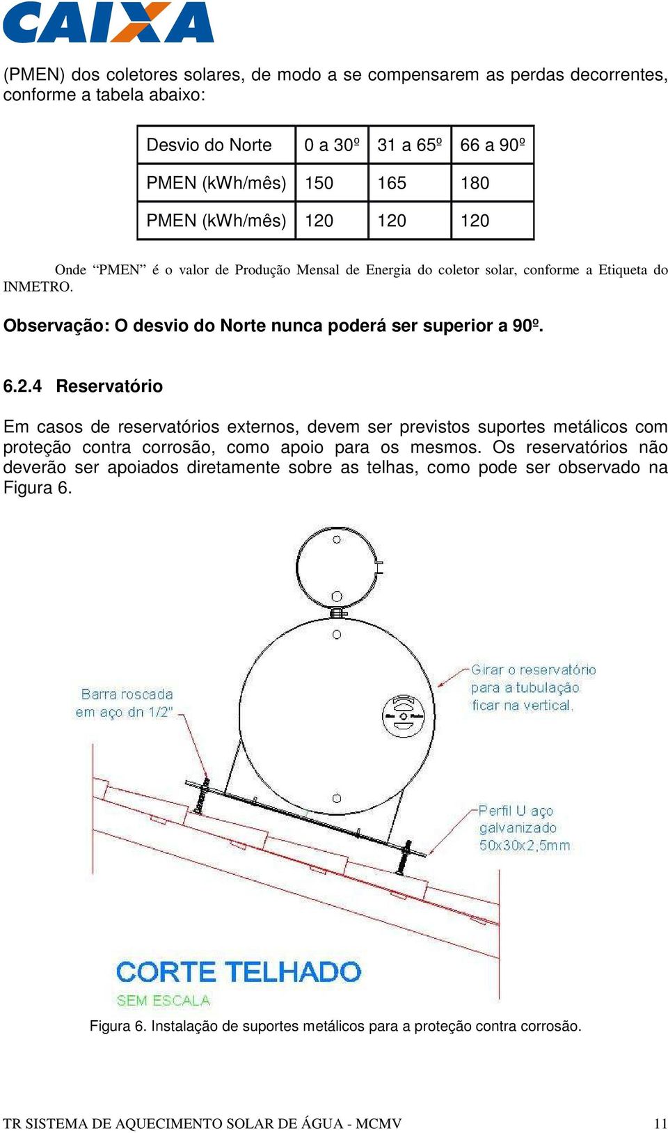 2.4 Reservatório Em casos de reservatórios externos, devem ser previstos suportes metálicos com proteção contra corrosão, como apoio para os mesmos.