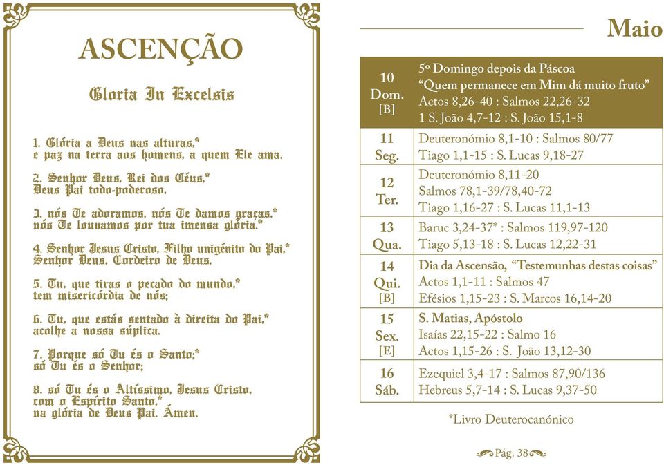 Tu, que tiras o pecado do mundo,* tem misericórdia de nós; 6. Tu, que estás sentado à direita do Pai,* acolhe a nossa súplica. 7. Porque só Tu és o Santo;* só Tu és o Senhor; 8.