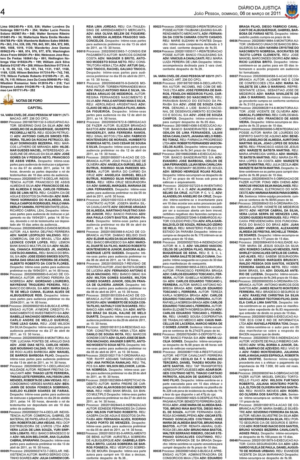804; Welesson Jose Reuters De Freitas 160641-Sp 891; Wellington Nobrega Vilar 015024-Pb 199; William Jack Silva Batista 012187-Pb 288; Wilson Belchior 017314-A 8, 19, 59, 133, 134, 151, 744, 1131,