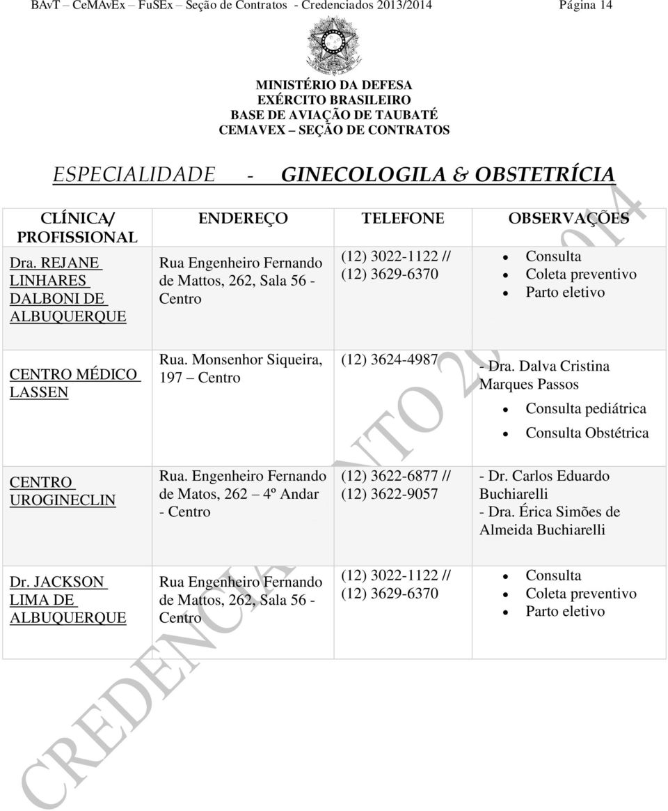 Monsenhor Siqueira, 197 Centro (12) 3624-4987 - Dra. Dalva Cristina Marques Passos Consulta pediátrica Consulta Obstétrica CENTRO UROGINECLIN Rua.