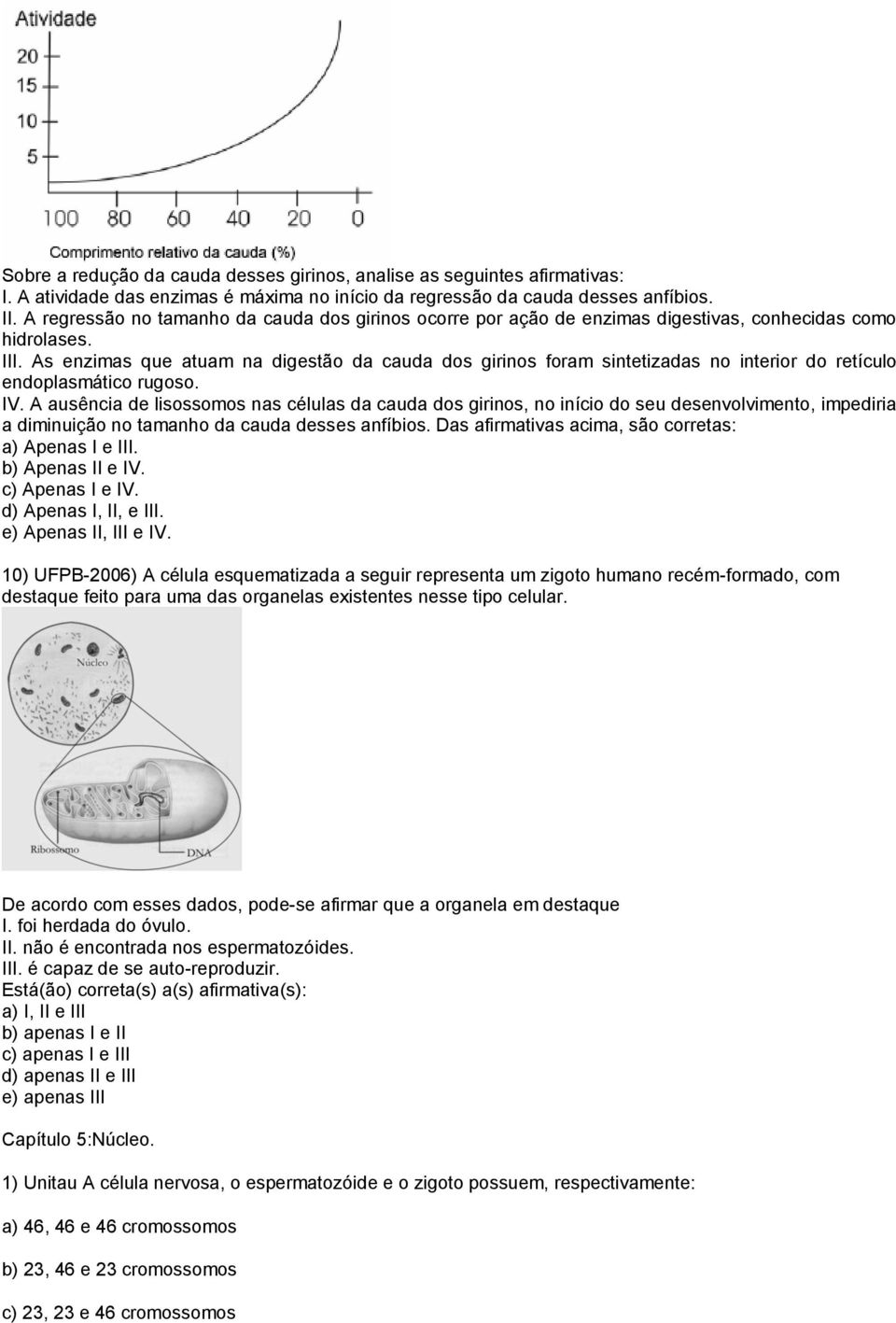 As enzimas que atuam na digestão da cauda dos girinos foram sintetizadas no interior do retículo endoplasmático rugoso. IV.