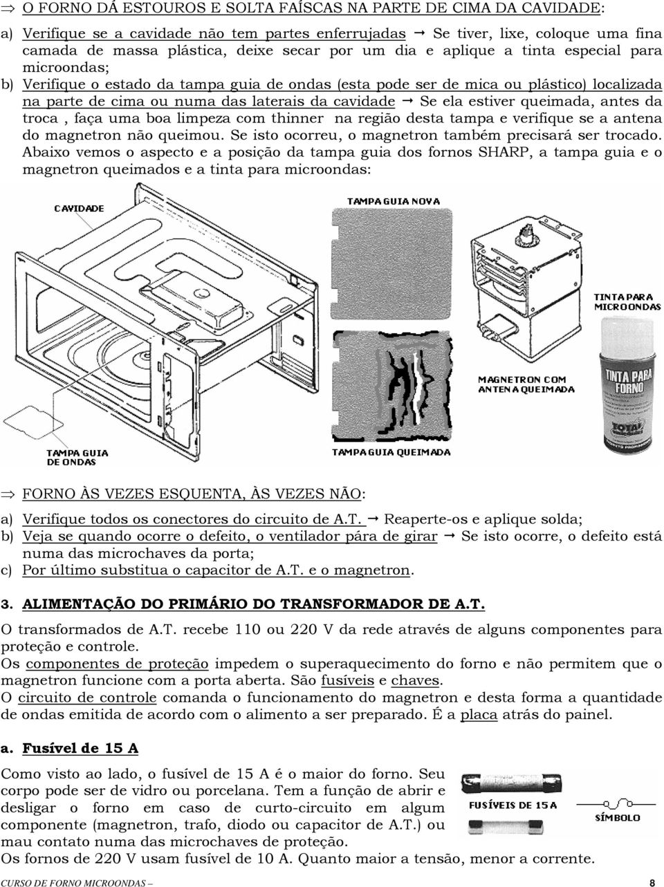 estiver queimada, antes da troca, faça uma boa limpeza com thinner na região desta tampa e verifique se a antena do magnetron não queimou. Se isto ocorreu, o magnetron também precisará ser trocado.